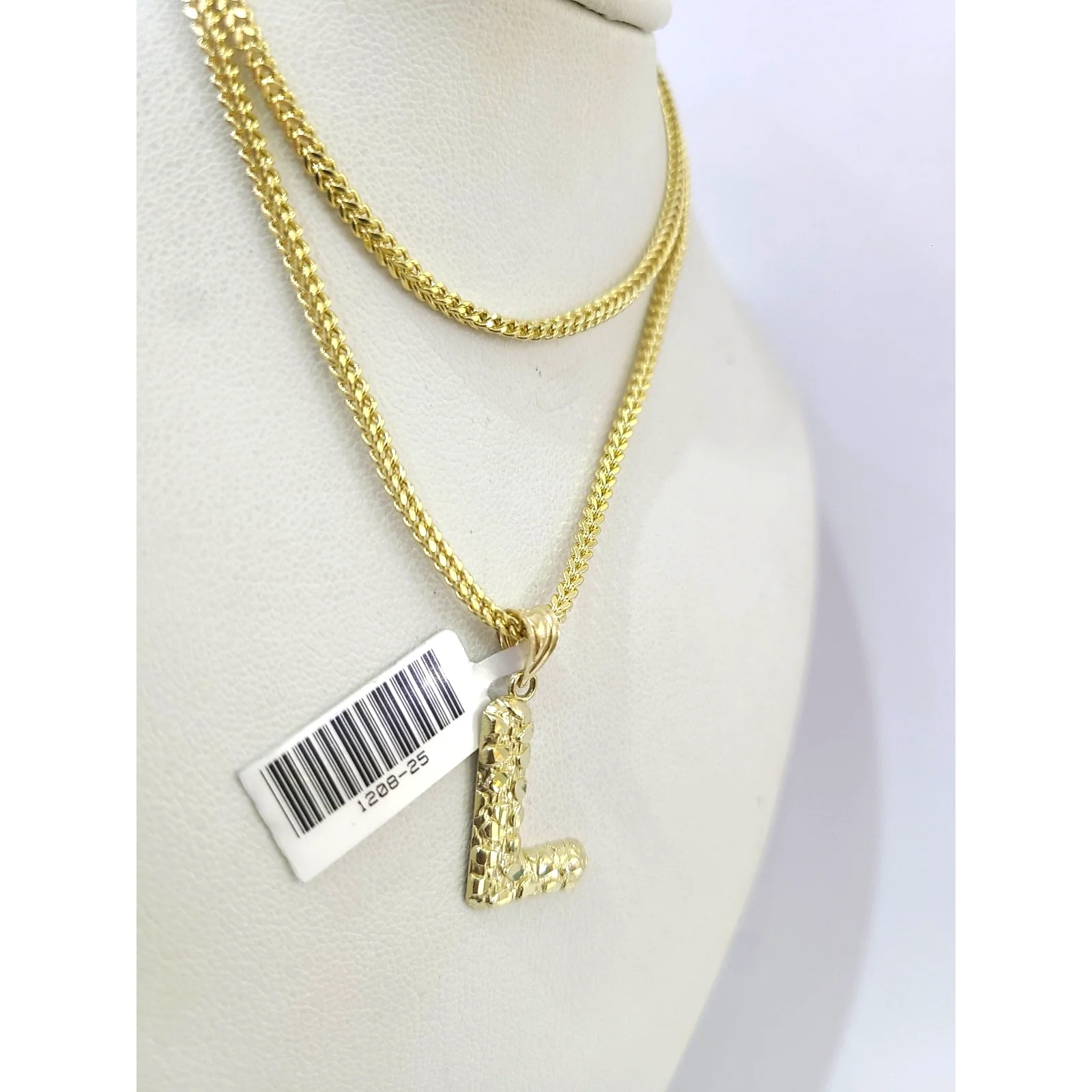 Real 10k Gold Franco Chain 2.5mm 16"-26" Pendant Necklace L Initial Charm SET - Image 3