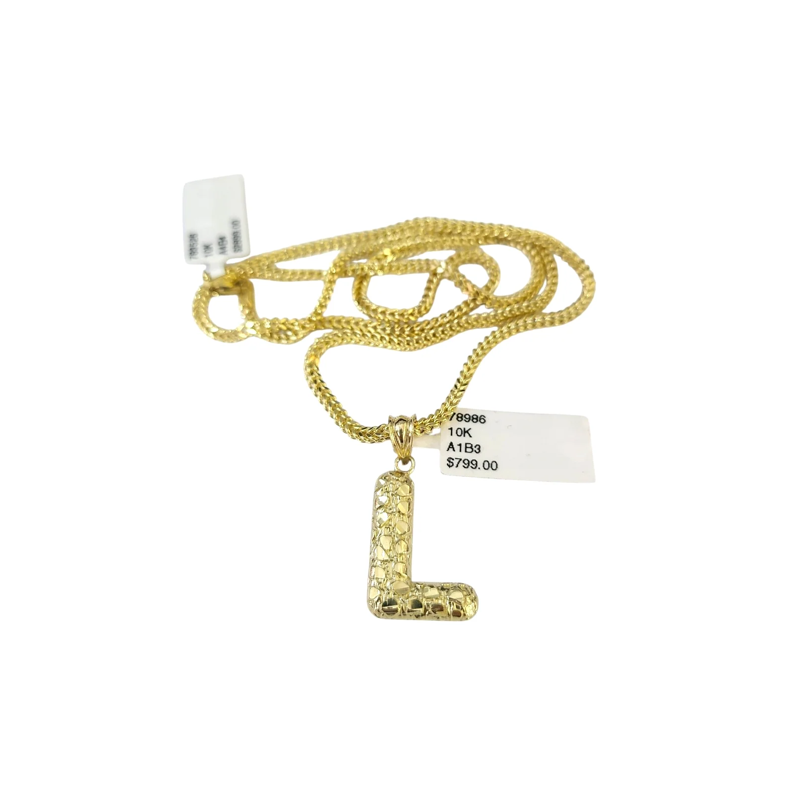 Real 10k Gold Franco Chain 2.5mm 16"-26" Pendant Necklace L Initial Charm SET - Image 4