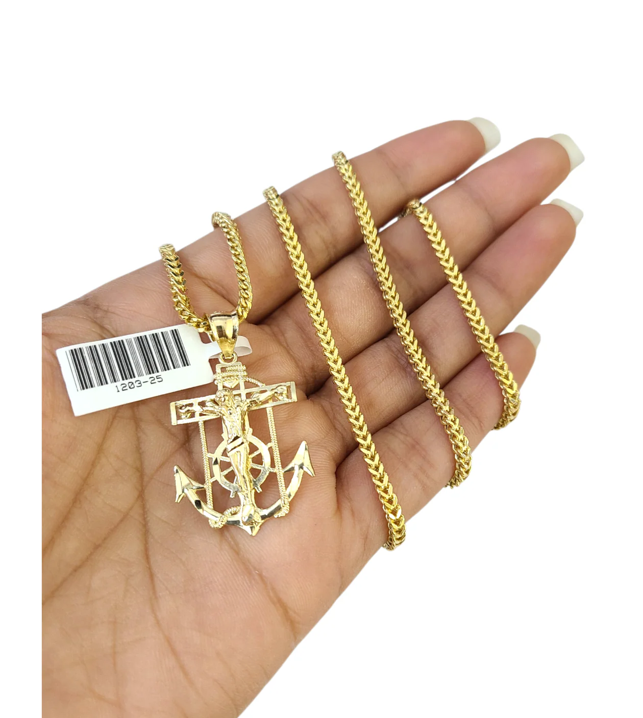 Real 10k Gold Franco Chain Anchor Charm Pendant Necklace SET 2.5mm 18"-26"
