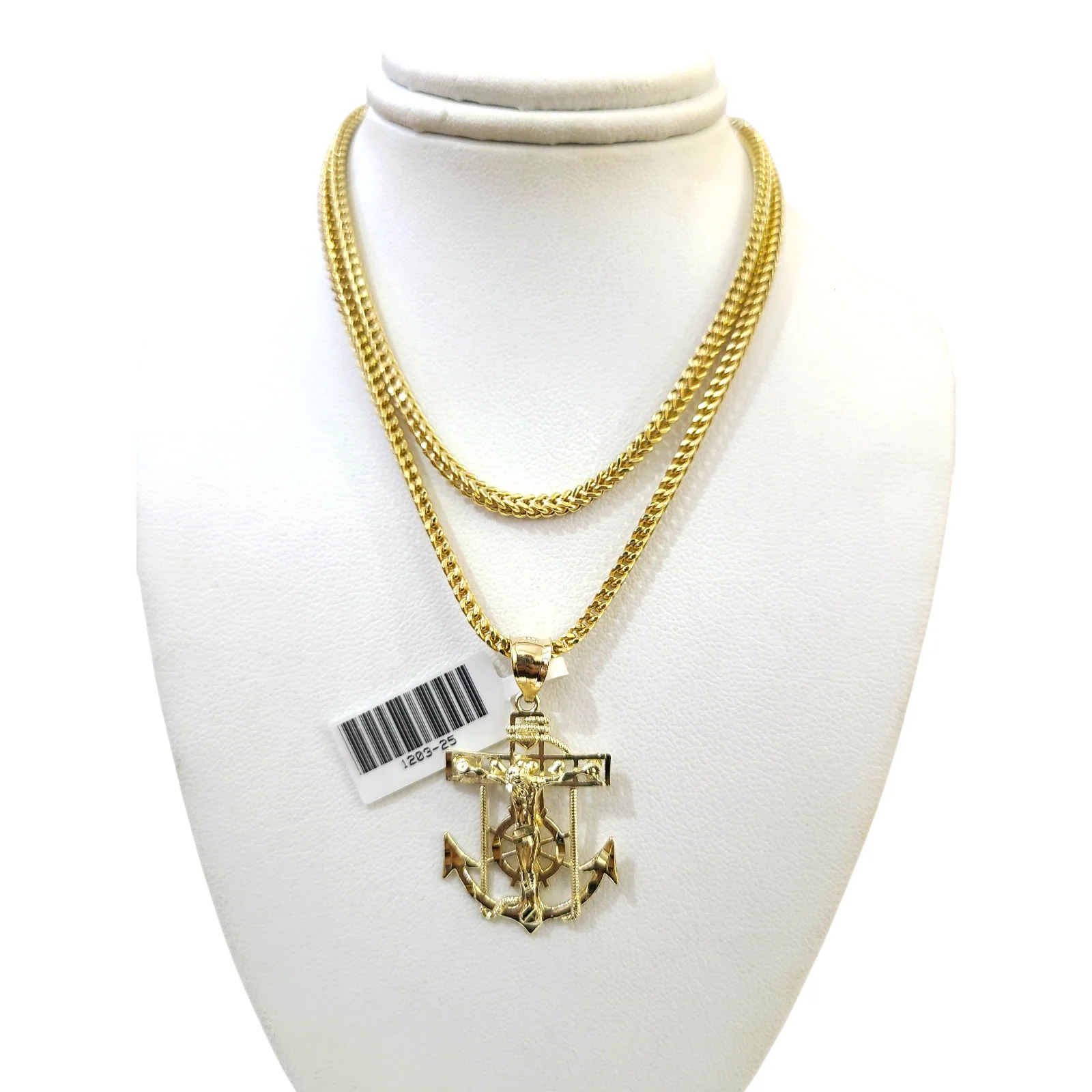 Real 10k Gold Franco Chain Anchor Charm Pendant Necklace SET 2.5mm 18"-26" - Image 2