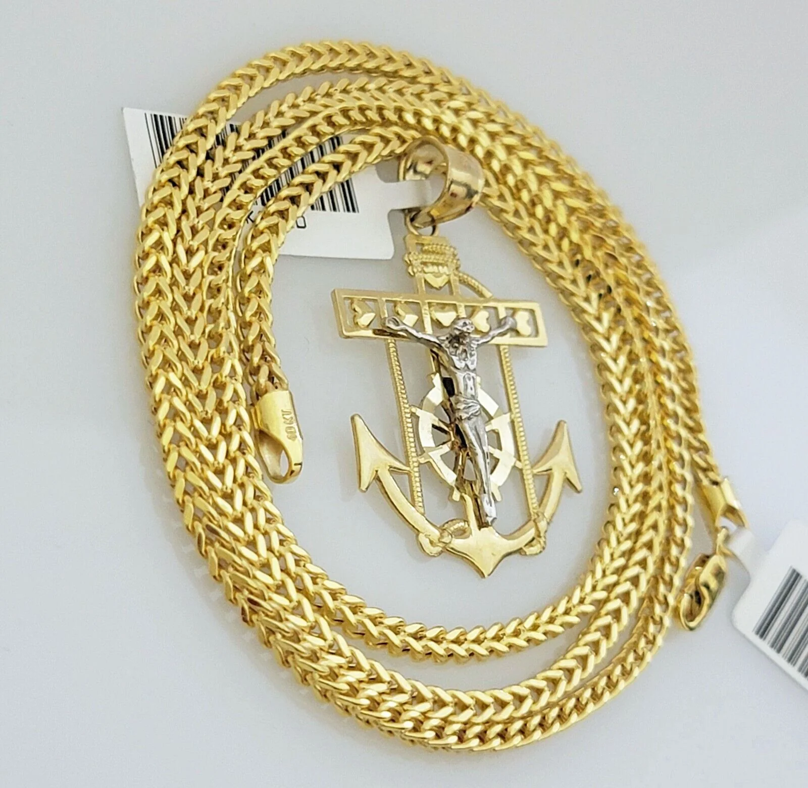 Real 10k Gold Franco Chain Anchor Cross Charm pendant Set 2.5mm Necklace 20 Inch - Image 6