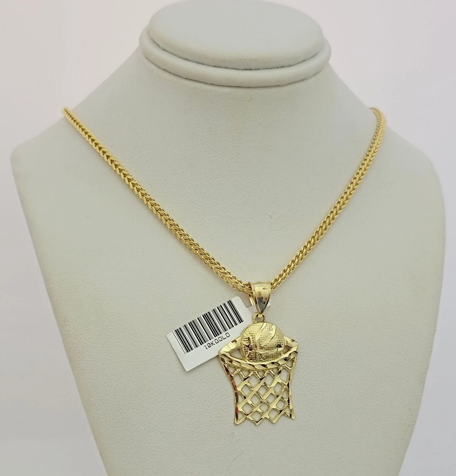 Real 10k Gold Franco Chain Basketball Charm pendant Set 2.5mm Necklace 22 Inch