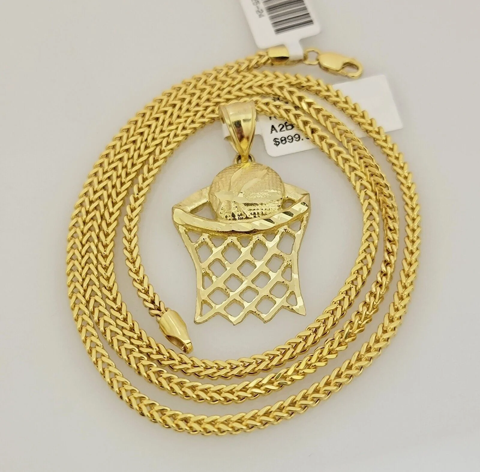 Real 10k Gold Franco Chain Basketball Charm pendant Set 2.5mm Necklace 22 Inch - Image 5