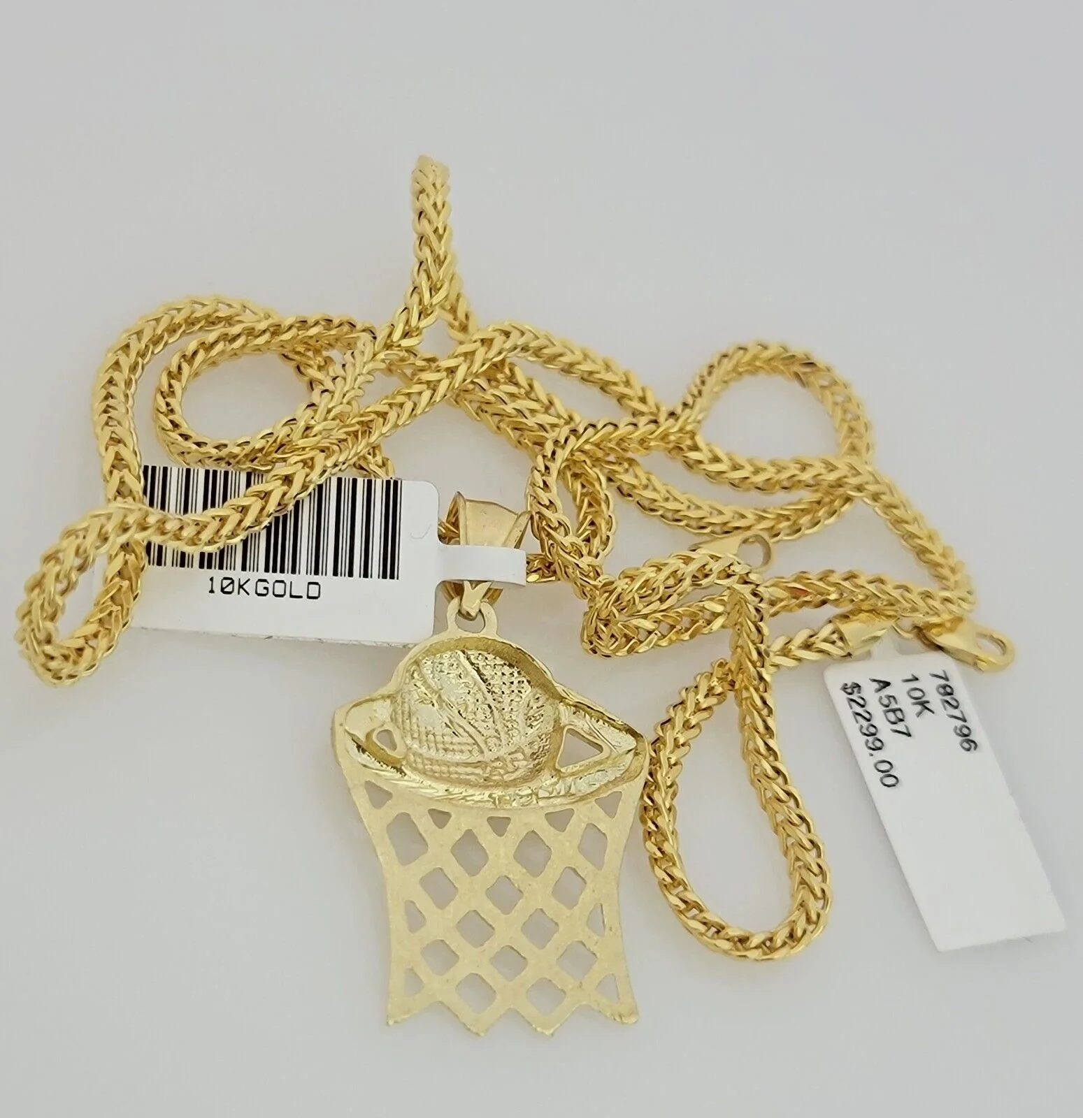 Real 10k Gold Franco Chain Basketball Charm pendant Set 2.5mm Necklace 22 Inch - Image 6