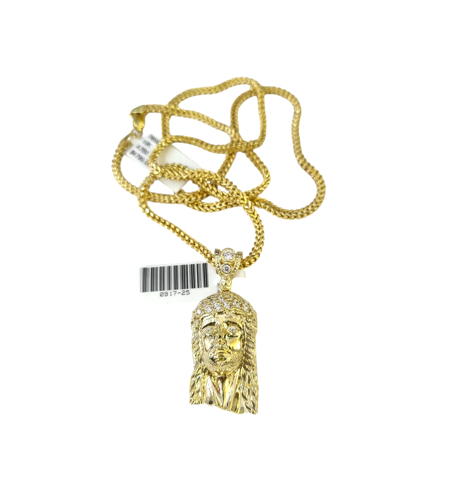 Real 10k Gold Franco Chain Christ Head Charm Pendant Necklace SET 2.5mm 18"-26" - Image 2