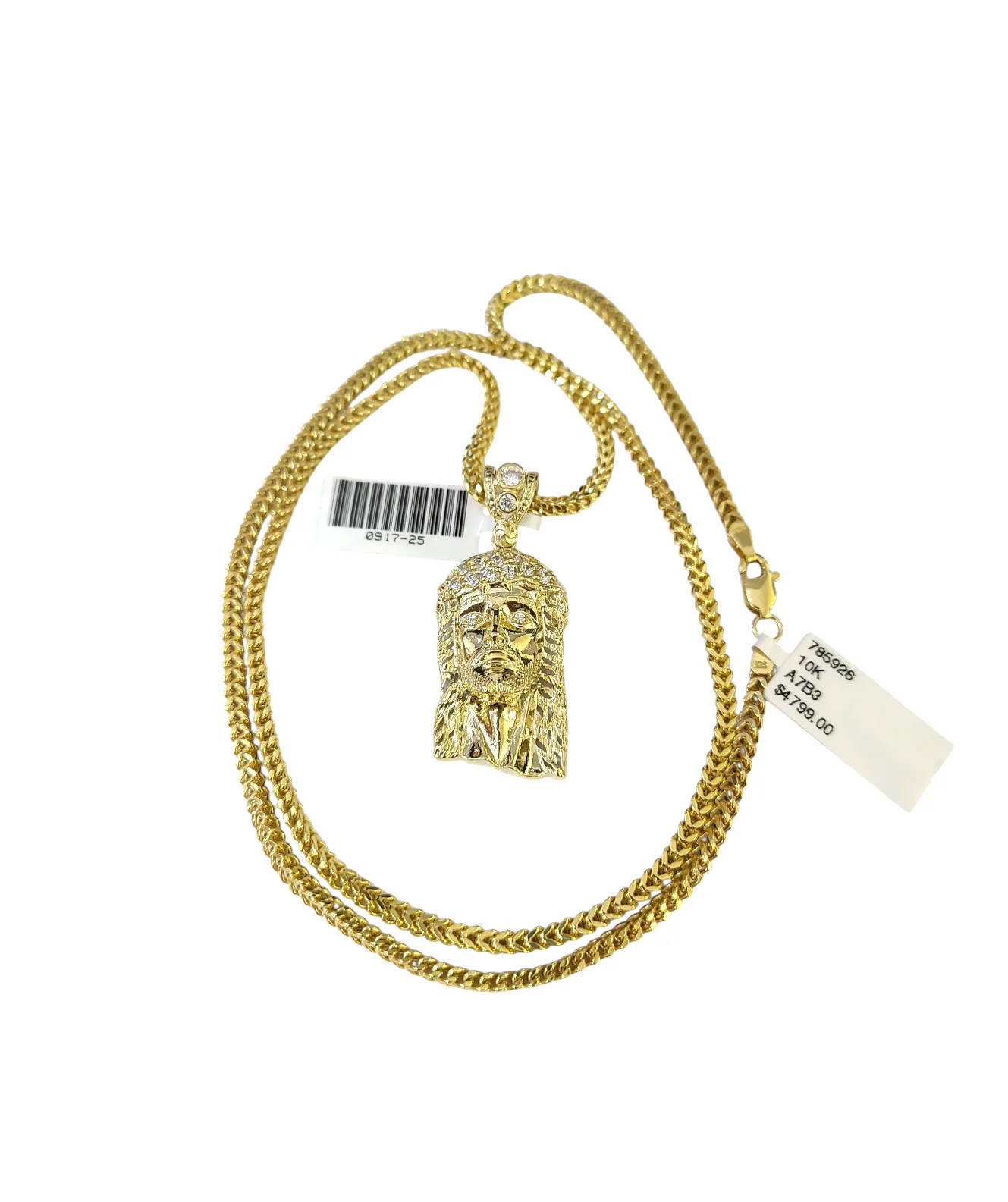 Real 10k Gold Franco Chain Christ Head Charm Pendant Necklace SET 2.5mm 18"-26" - Image 4