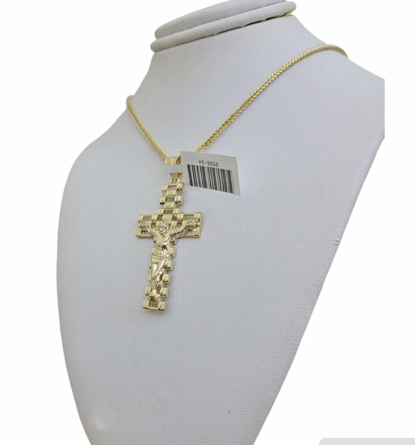 Real 10k Gold Franco Chain Cross Charm SET 24 Inch 2mm Necklace Jesus Pendant - Image 8