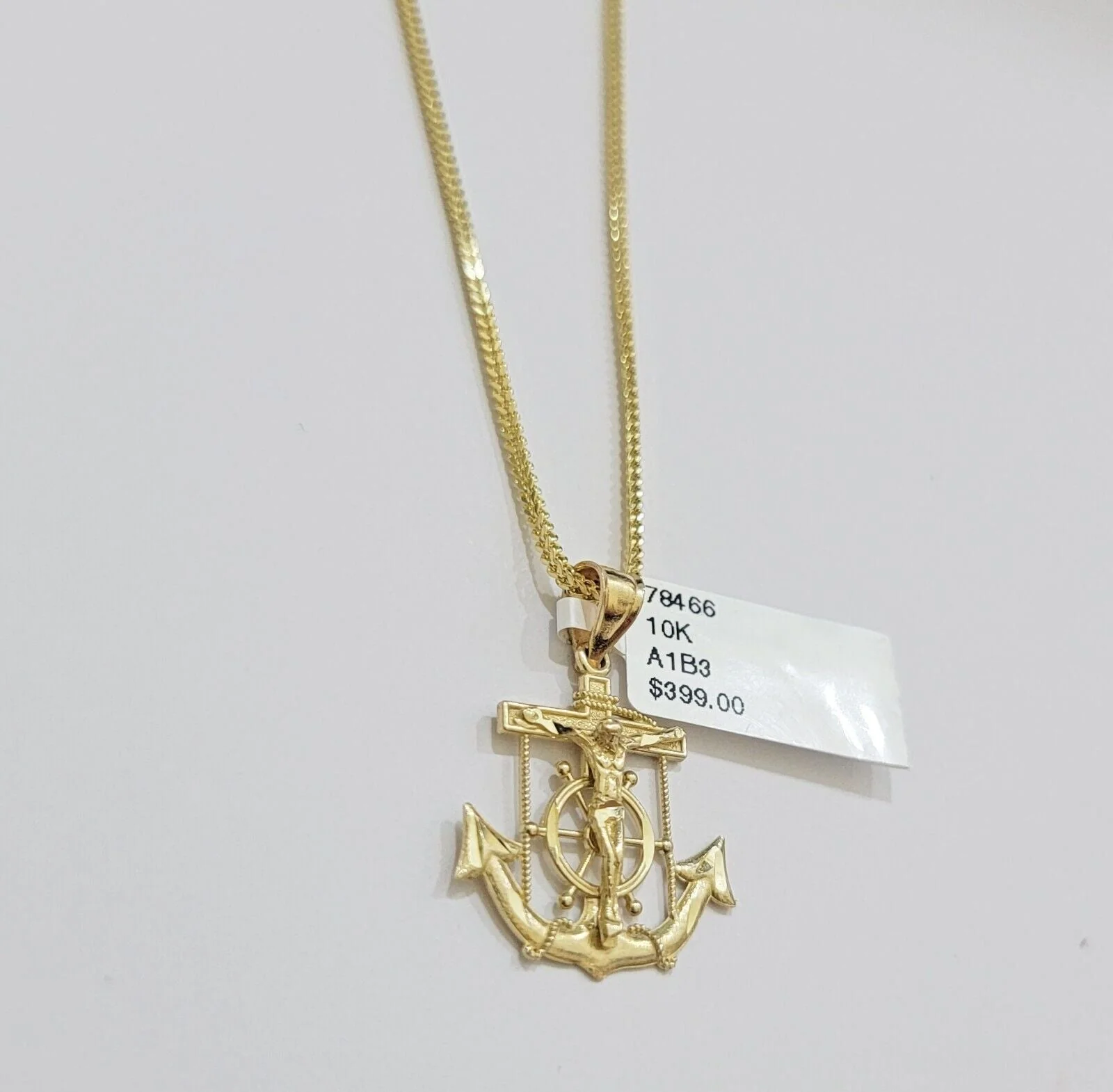 Real 10k Gold Franco Chain Jesus Anchor Charm Pendant Necklace SET Men Women - Image 6