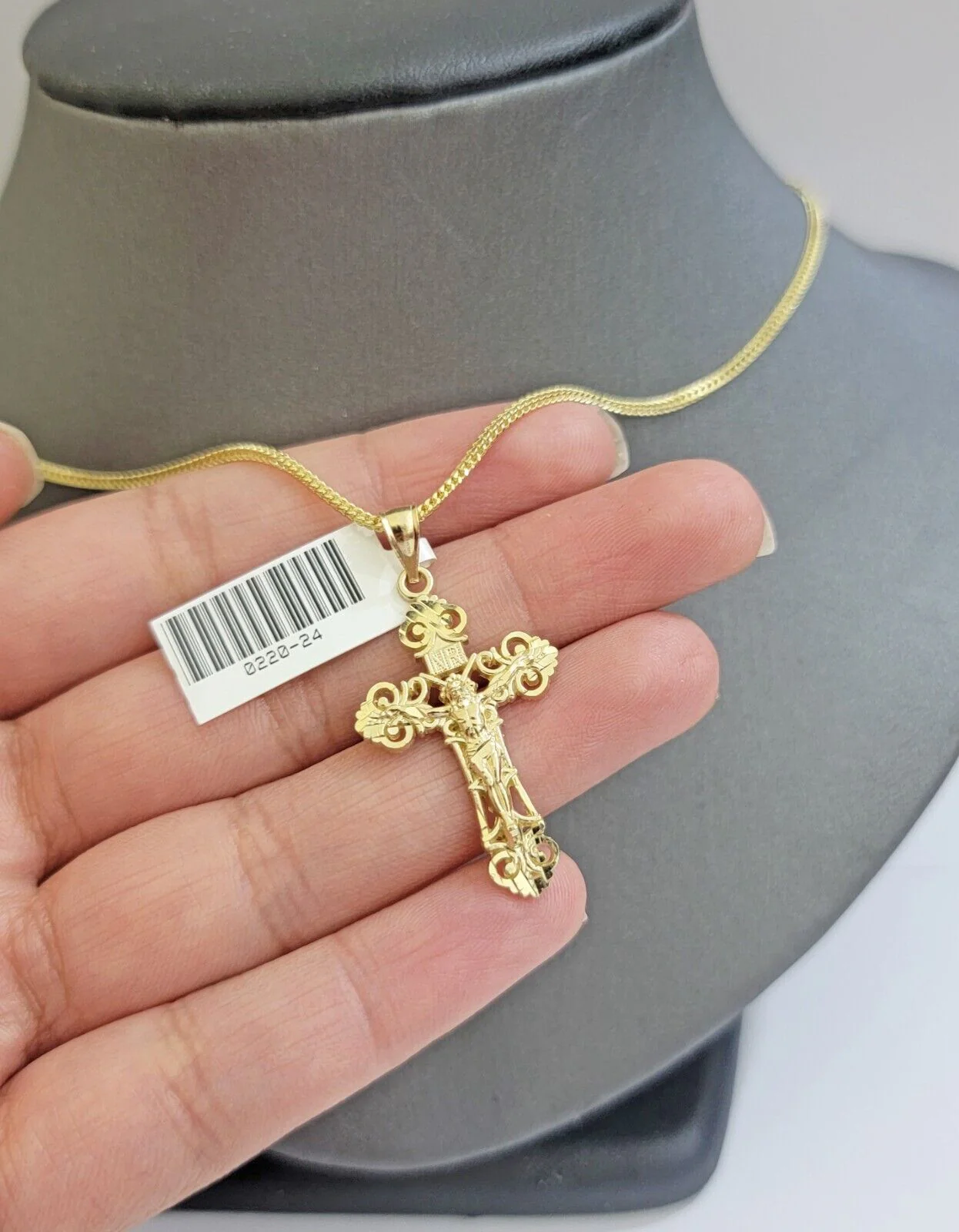 Real 10k Gold Franco Chain Jesus Cross Charm Pendant Necklace SET Men Women - Image 5