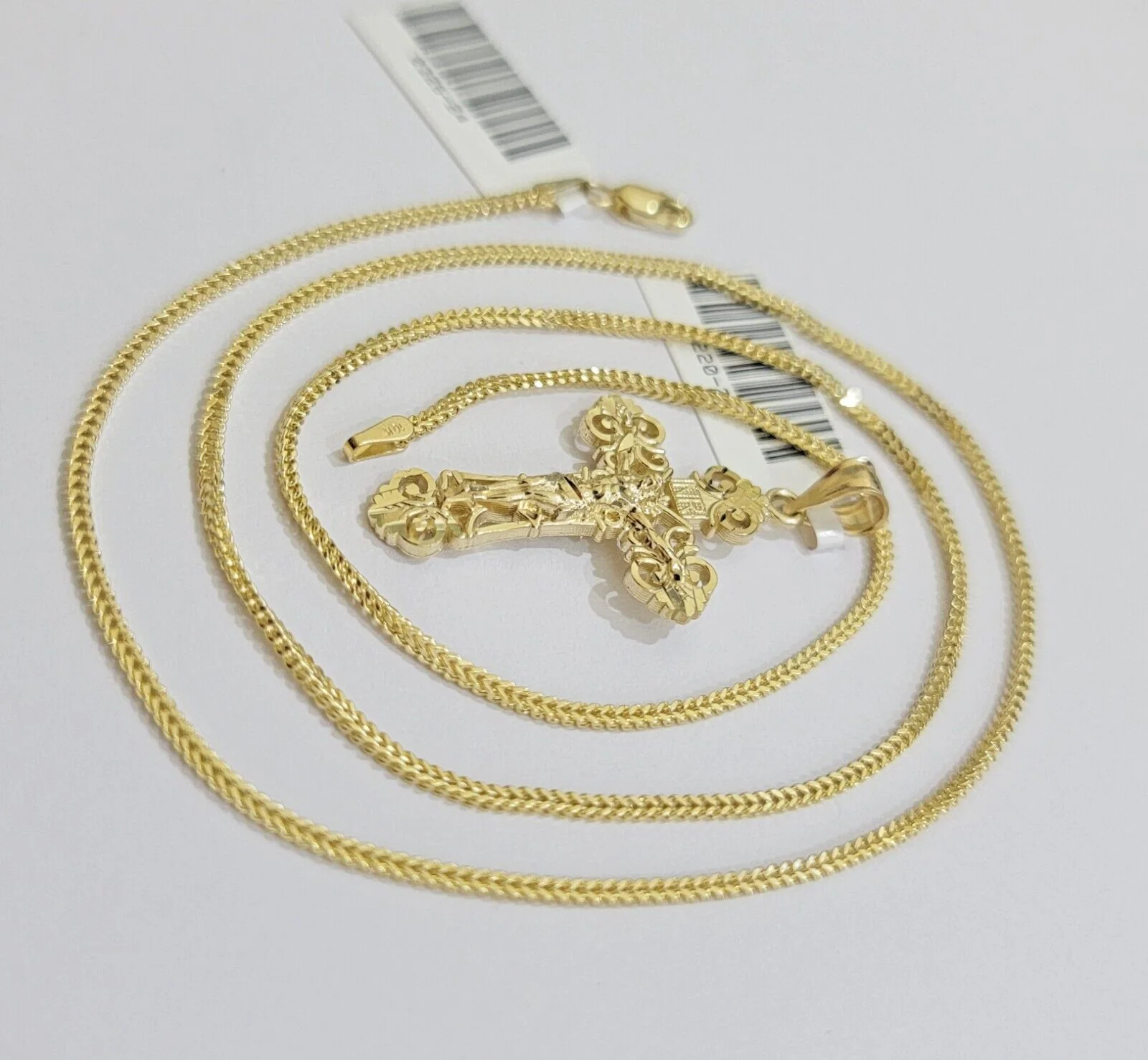 Real 10k Gold Franco Chain Jesus Cross Charm Pendant Necklace SET Men Women - Image 9