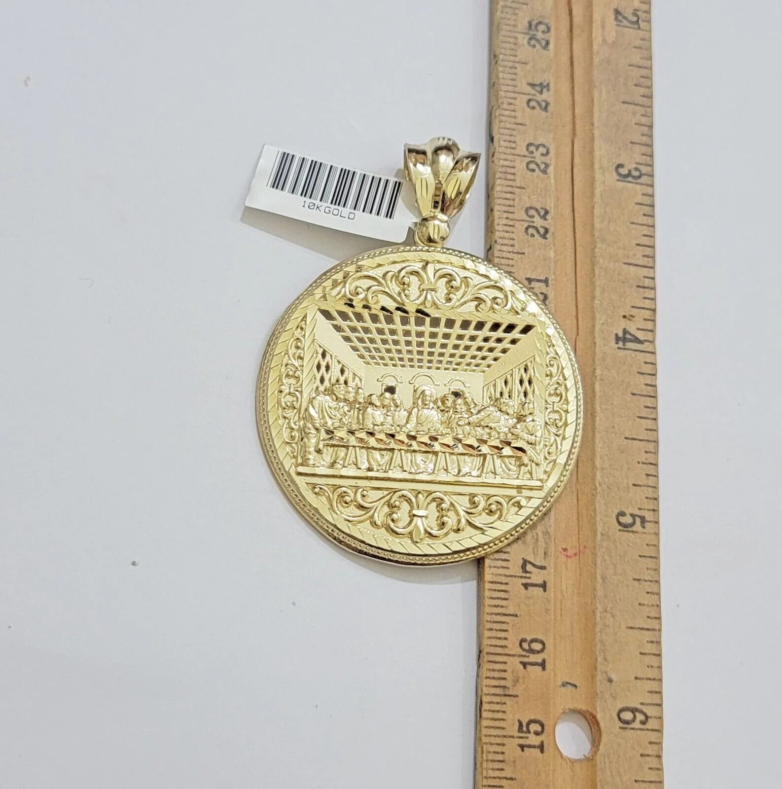 REAL 10k Gold Franco Chain & Last Supper Charm Pendant SET Necklace 26 Inch 3mm - Image 7