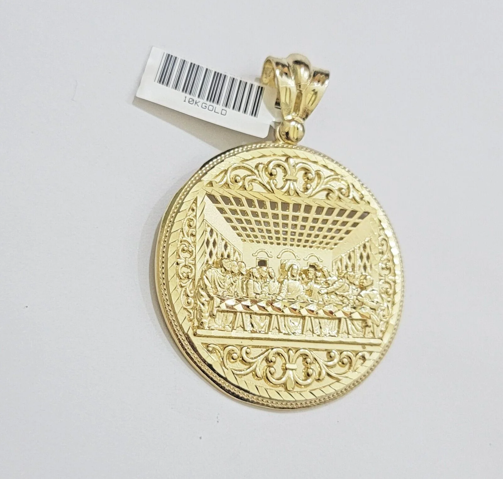 REAL 10k Gold Franco Chain Last Supper Pendant SET Necklace 20" - 26 Inch - Image 3