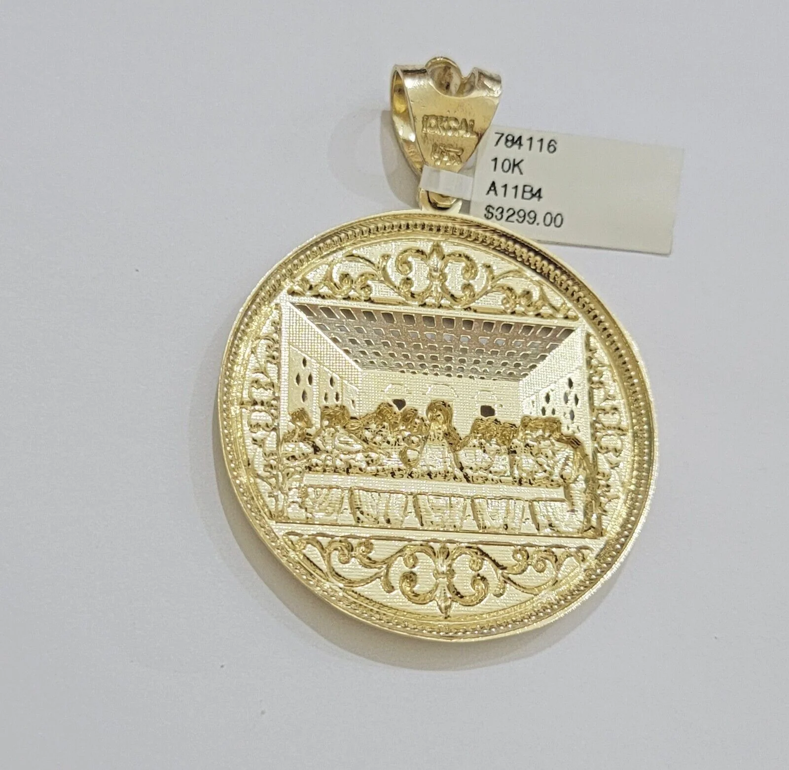 REAL 10k Gold Franco Chain Last Supper Pendant SET Necklace 20" - 26 Inch - Image 4