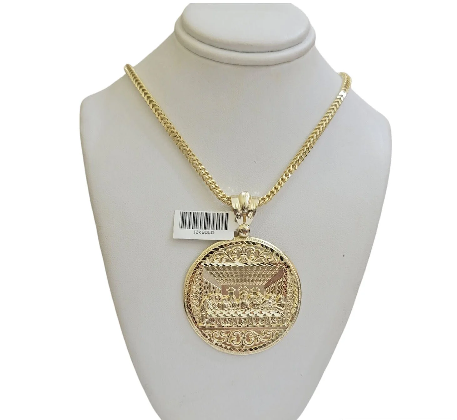 REAL 10k Gold Franco Chain Last Supper Pendant SET Necklace 20" - 26 Inch - Image 9