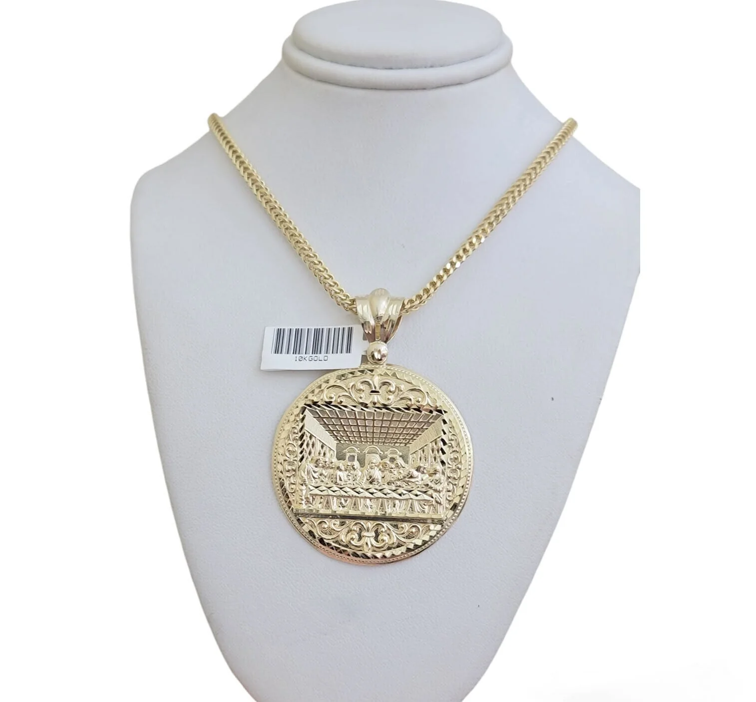 REAL 10k Gold Franco Chain Necklace 24 Inch Last Supper Pendant SET 10KT For Men - Image 13