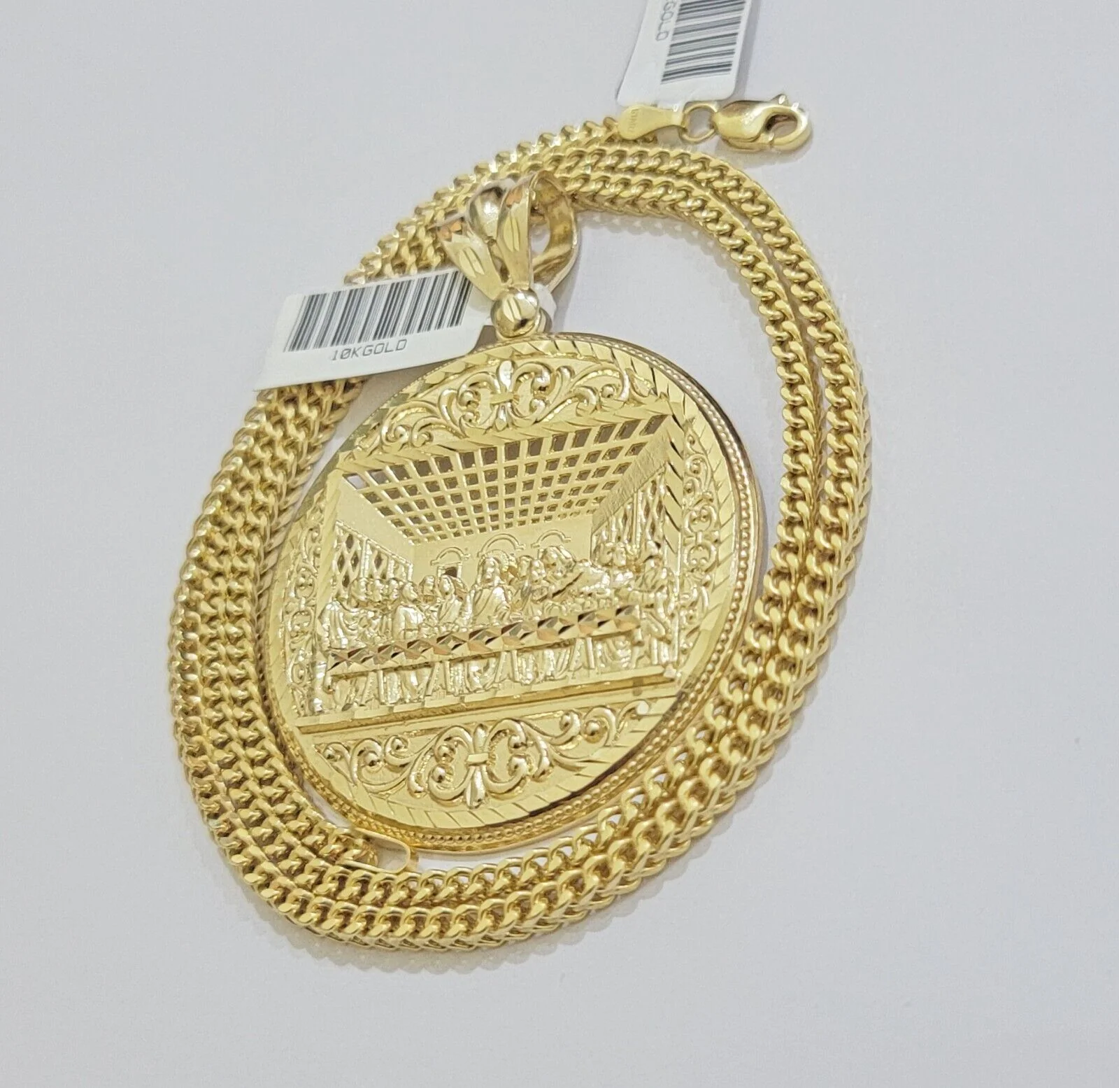 REAL 10k Gold Franco Chain Necklace 24 Inch Last Supper Pendant SET 10KT For Men - Image 7