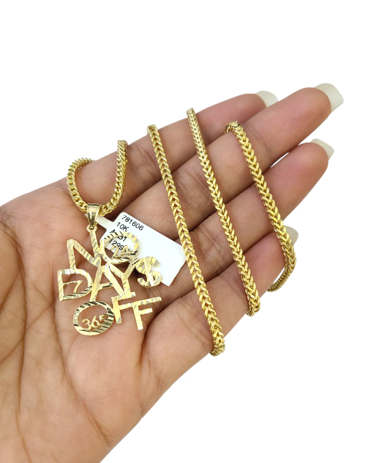 Real 10k Gold Franco Chain No Days Off Charm Pendant Necklace SET 2.5mm 18"-26"