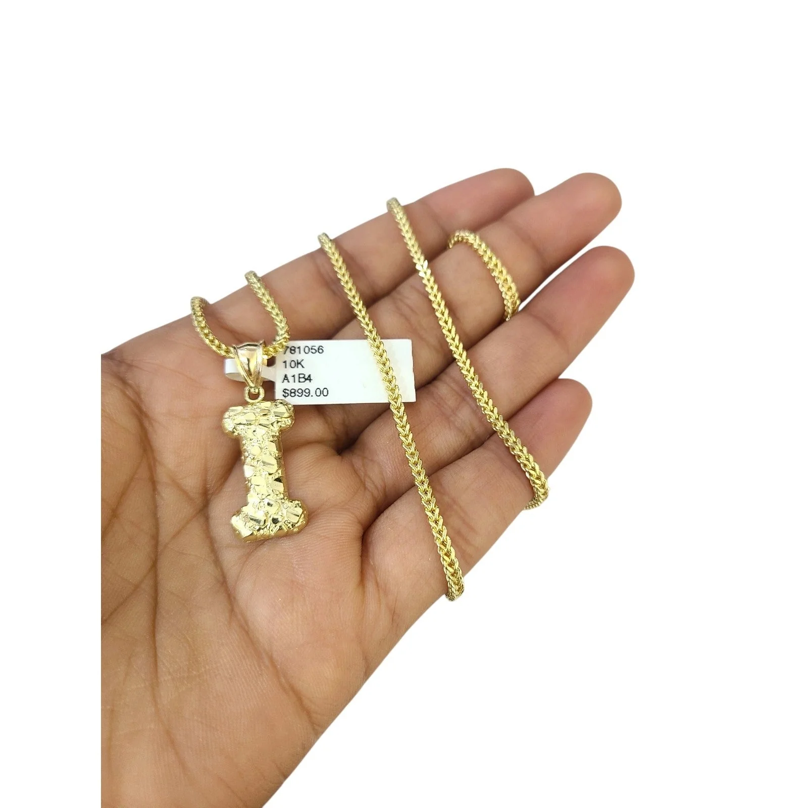 Real 10k Gold Franco Chain Pendant Necklace I Initial Charm SET 2.5mm 16"-26"