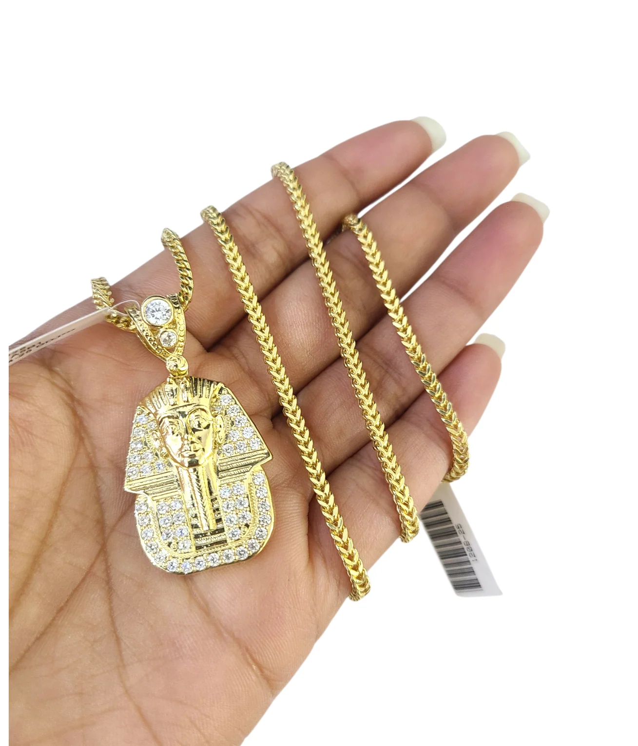 Real 10k Gold Franco Chain Pharaoh Head Charm Pendant Necklace SET 2.5mm 18"-26"