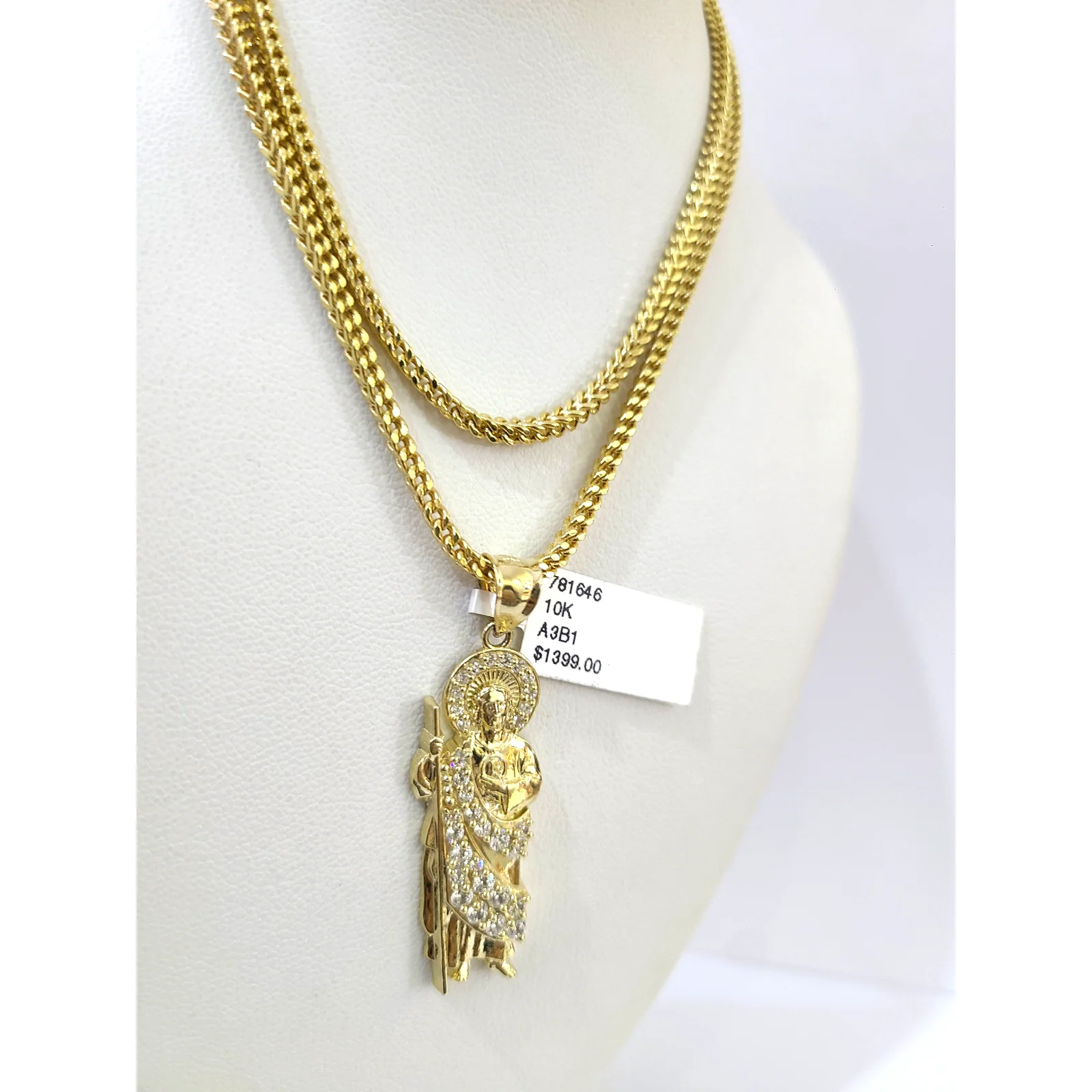 Real 10k Gold Franco Chain Saint Jude Charm Pendant Necklace SET 2.5mm 18"-26" - Image 3