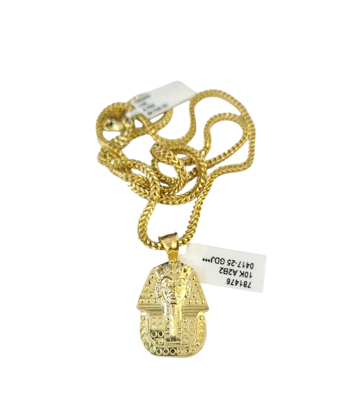 Real 10k Gold Franco Necklace Chain Pharaoh Head Charm 2.5mm 18"-26" Pendant SET