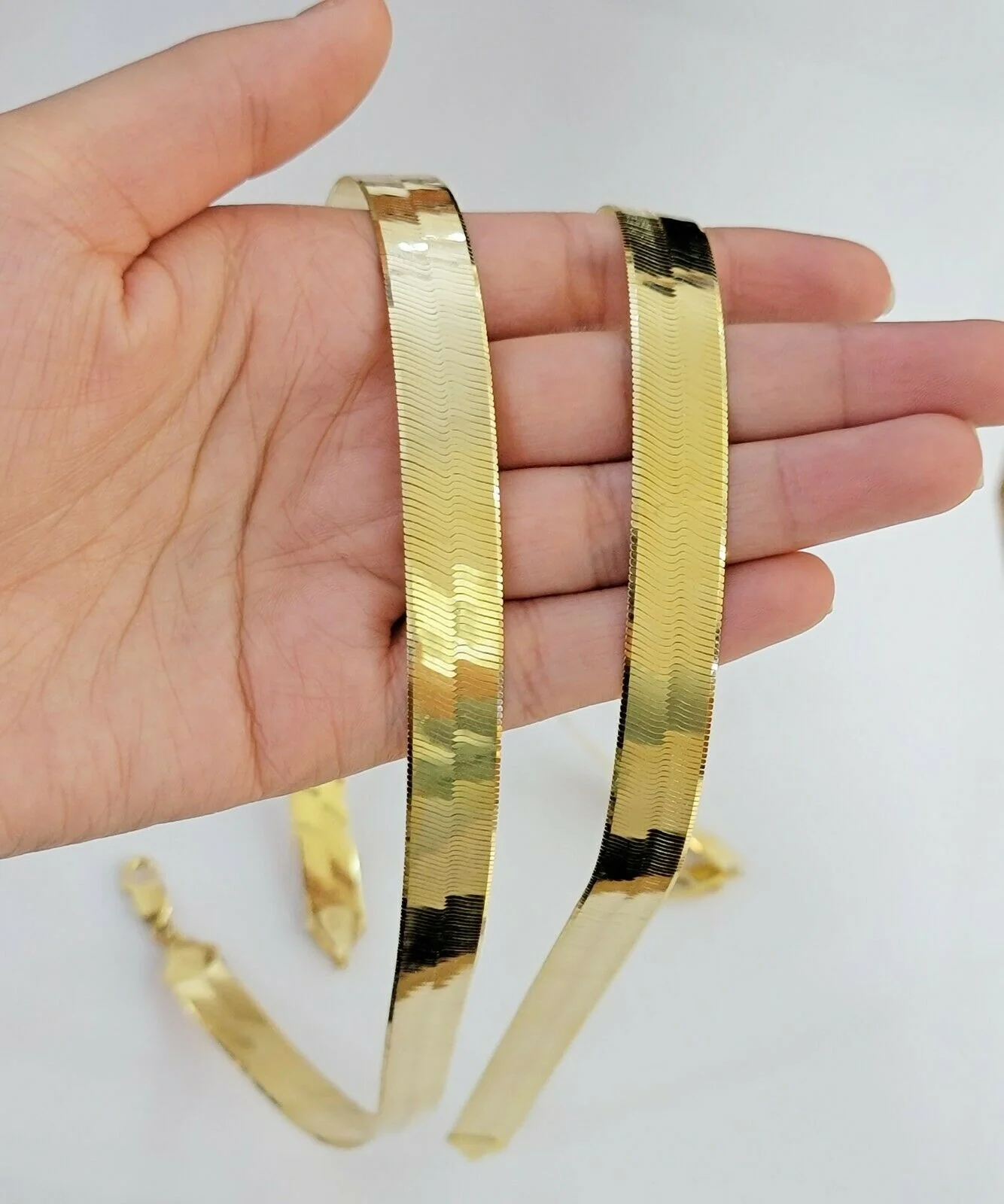 REAL 10k Gold Herringbone Chain Necklace 12mm 18"-24" 10kt Yellow Gold SOLID - Image 3