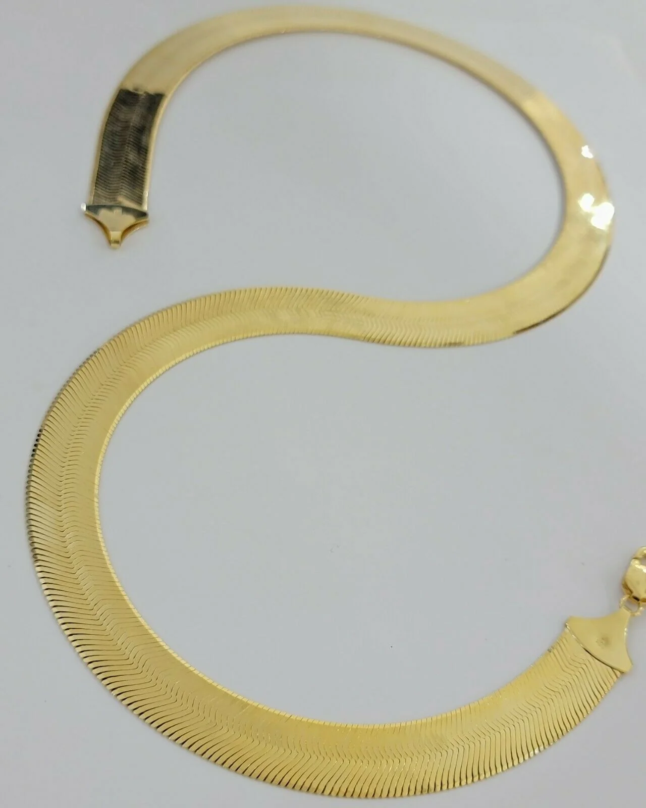 REAL 10k Gold Herringbone Chain Necklace 15mm 18"-24" 10kt Yellow Gold SOLID - Image 7