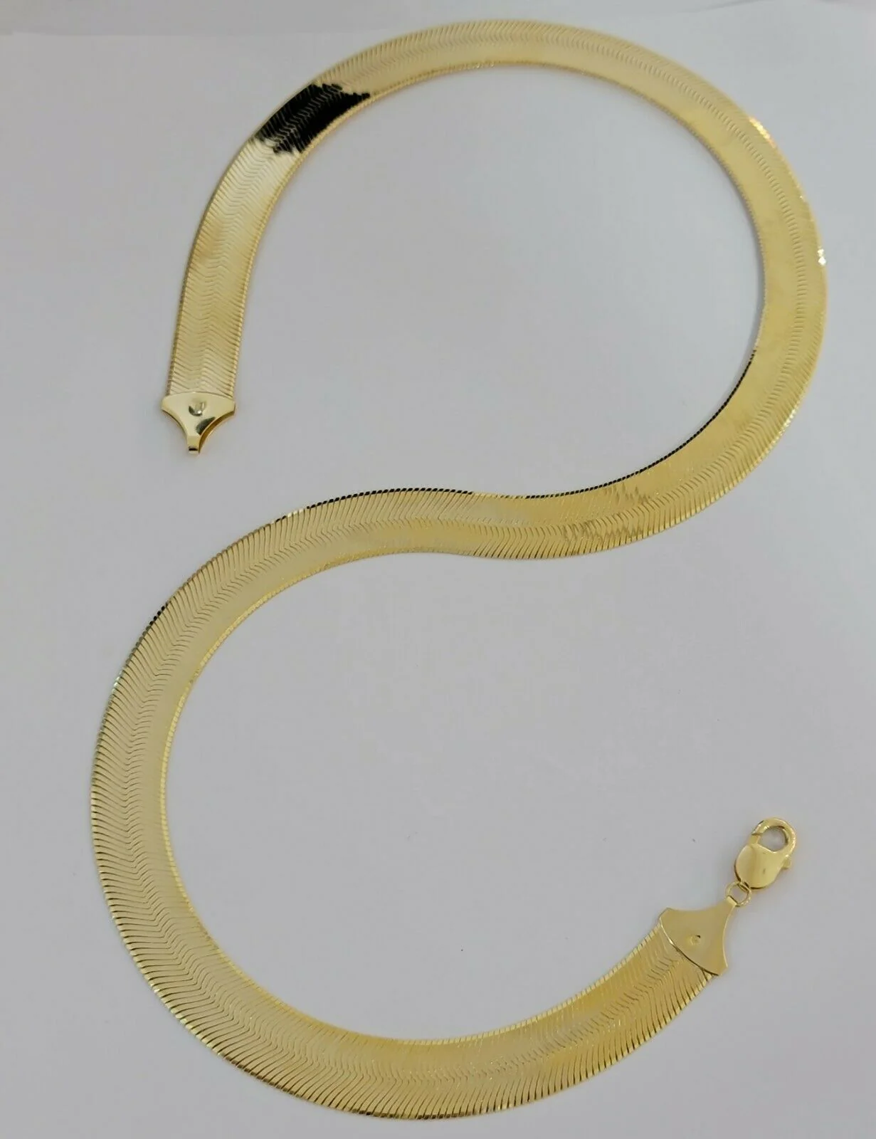REAL 10k Gold Herringbone Chain Necklace 15mm 18"-24" 10kt Yellow Gold SOLID - Image 9