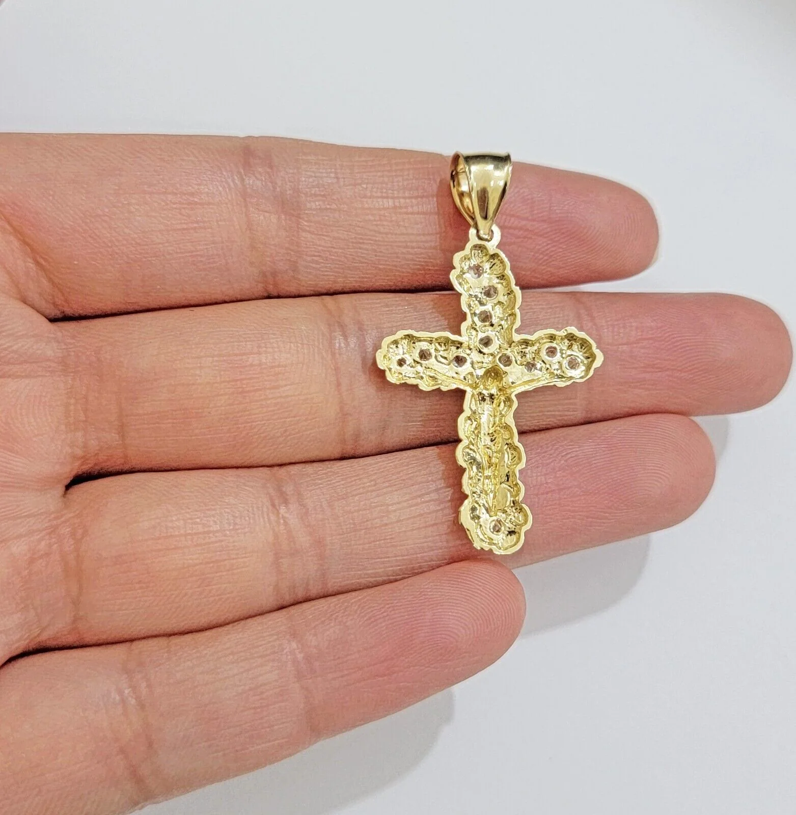 Real 10k Gold Jesus Cross Charm Chain Set Franco Necklace 2.5mm 18-24" Men Women - Image 10