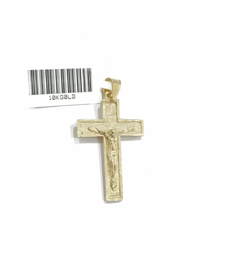Real 10k Gold Jesus Cross Charm Pendant 10KT Yellow Gold For Chain & Necklace - Image 2