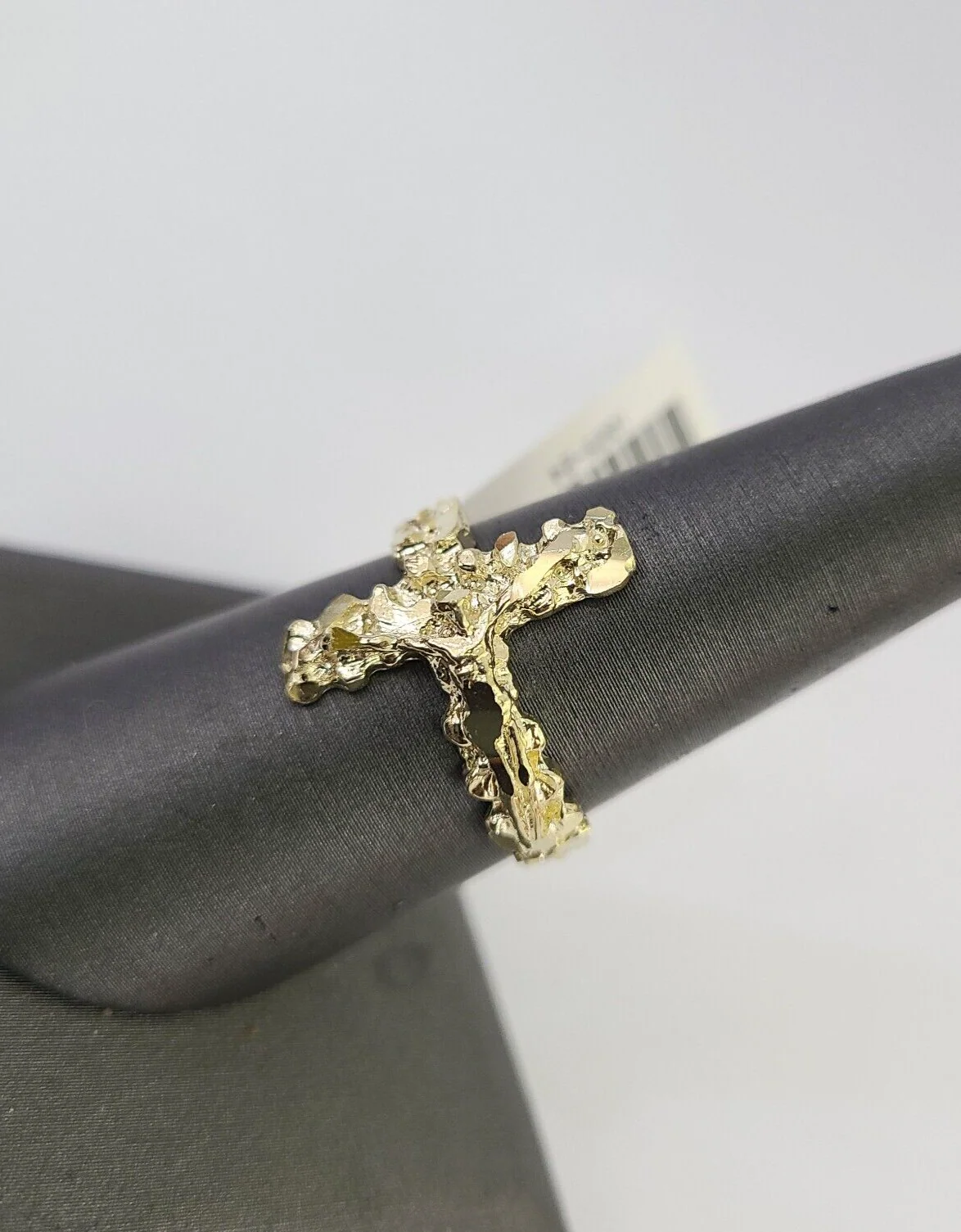 REAL 10K Gold Jesus Cross Nugget Ring Band Style Rings 10Kt Yellow All Sizes - Image 5