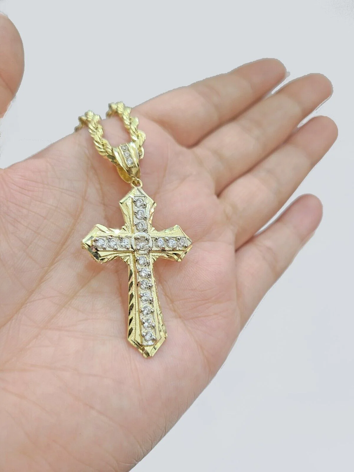 Real 10k Gold Jesus Crucifix Cross Pendant Charm 10kt Yellow 2'' Inch For Chain - Image 3