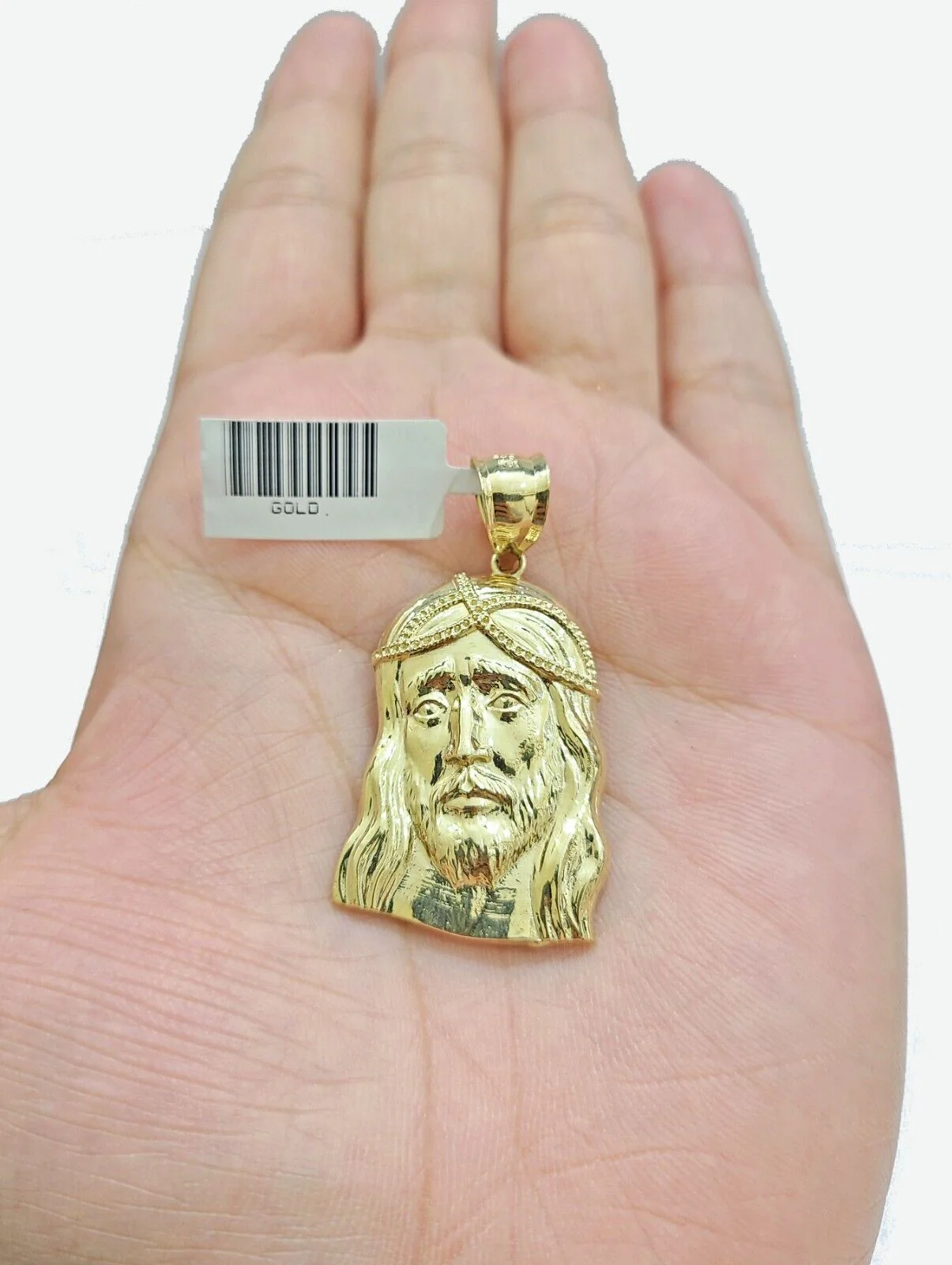 Real 10k Gold Jesus Head Charm Pendant 1.5'' Inch 10KT Yellow Gold