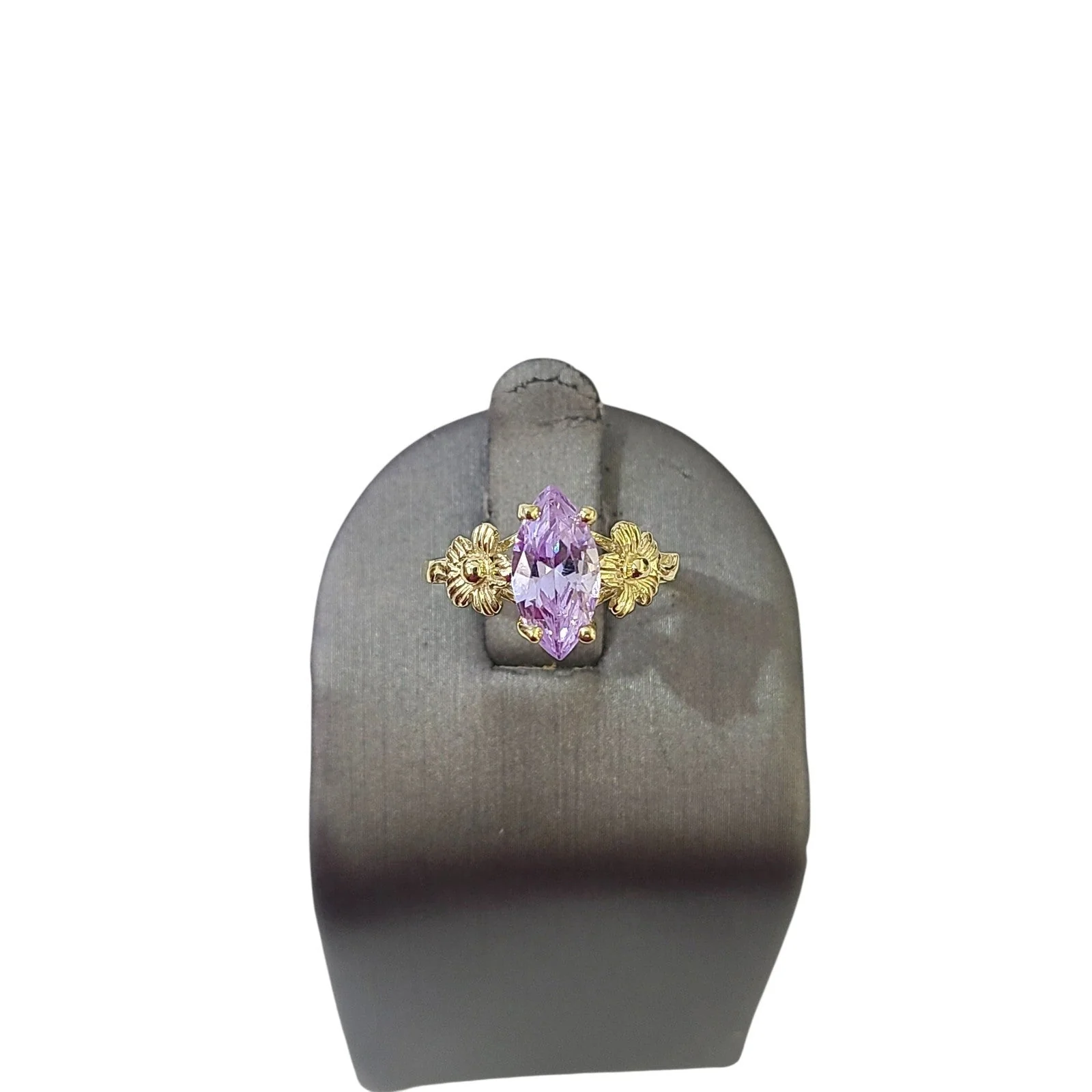 Real 10K Gold Ladies Floral Ring Marquise Cubic Zirconia Stone Ladies Statement - Image 2