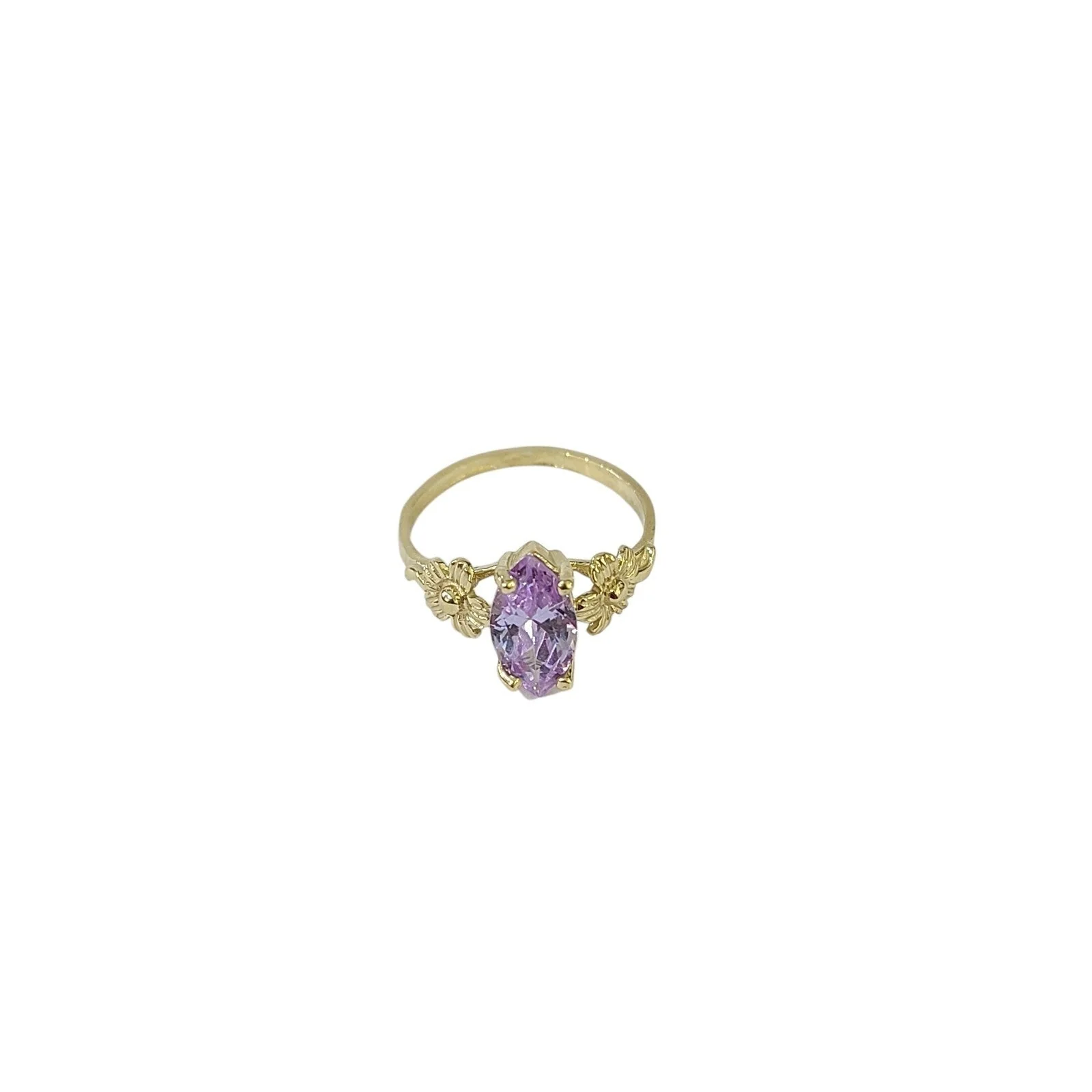 Real 10K Gold Ladies Floral Ring Marquise Cubic Zirconia Stone Ladies Statement - Image 5
