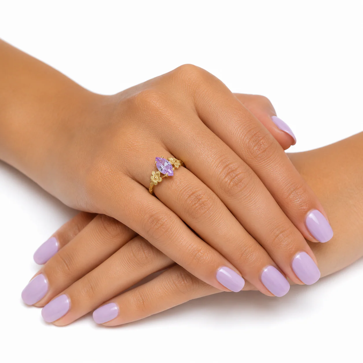 Real 10K Gold Ladies Floral Ring Marquise Cubic Zirconia Stone Ladies Statement - Image 6