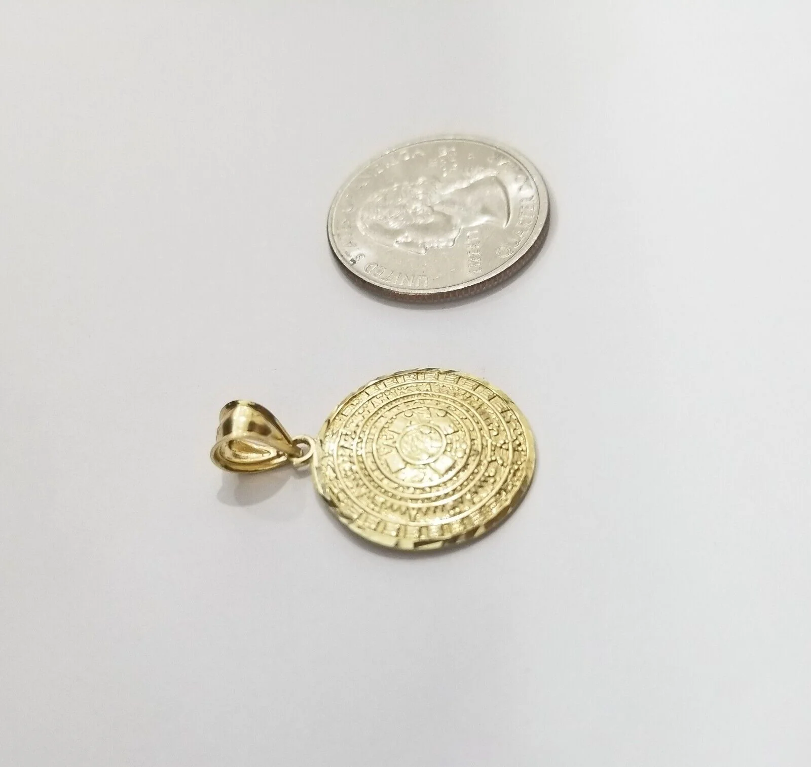 Real 10k Gold Mayan Calendar Circular Charm Pendant 10kt Yellow Gold - Image 6