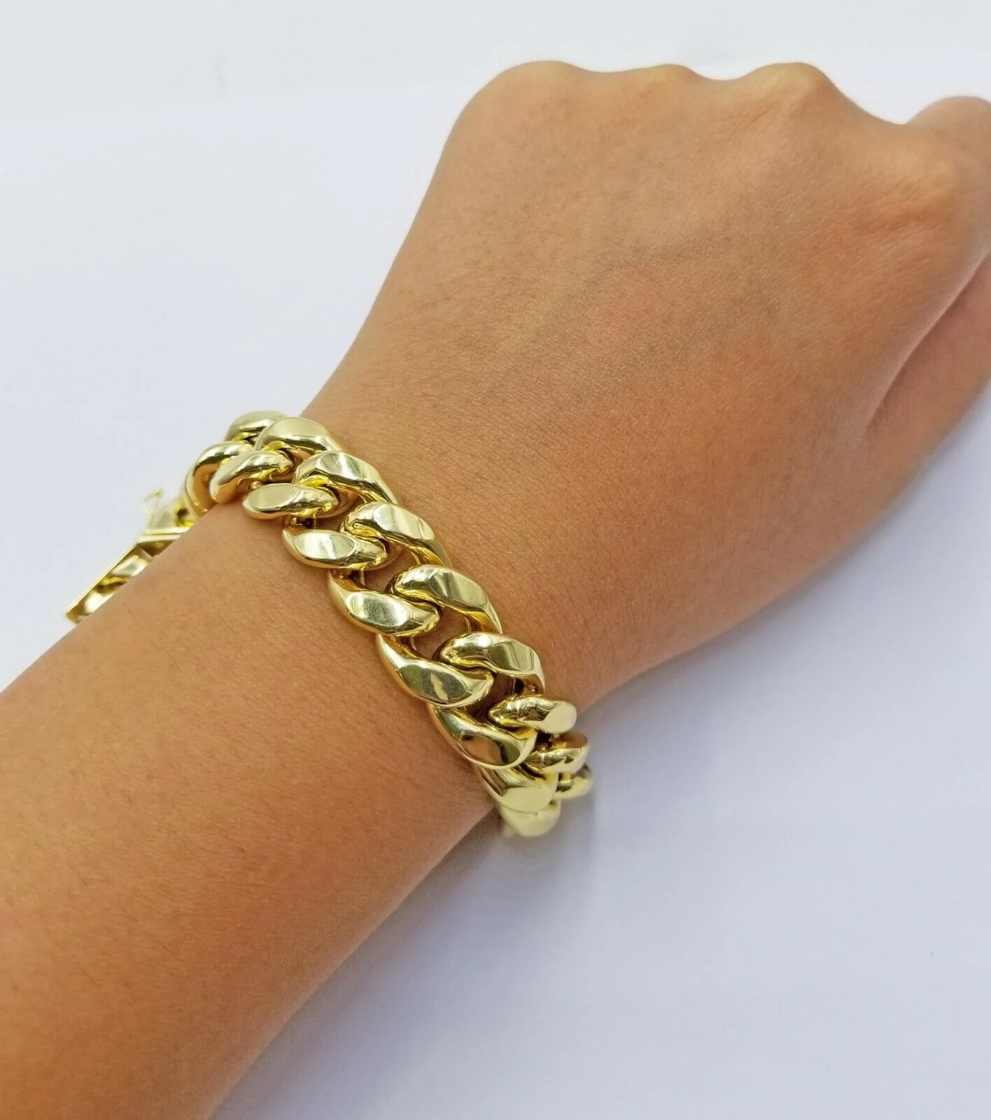 Real 10k Gold Mens Bracelet Miami Cuban Link 9" 15mm Box clasp Thick Strong 10kt - Image 4