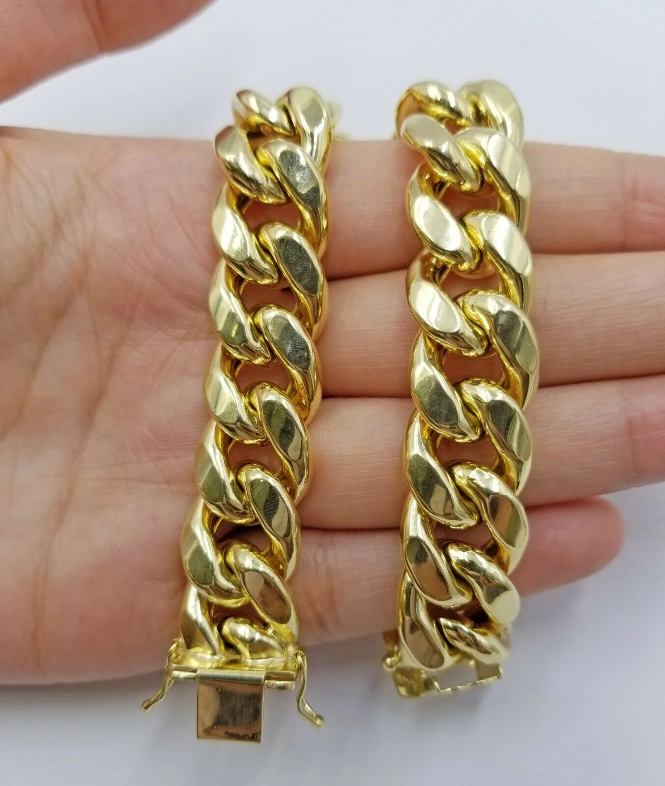 Real 10k Gold Mens Bracelet Miami Cuban Link 9" 15mm Box clasp Thick Strong 10kt - Image 5