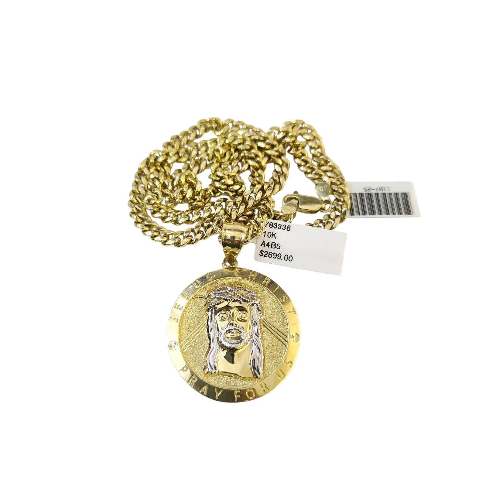 Real 10K Gold Miami Cuban Chain Jesus Christ 20"-28" 4mm Pendant Necklace SET
