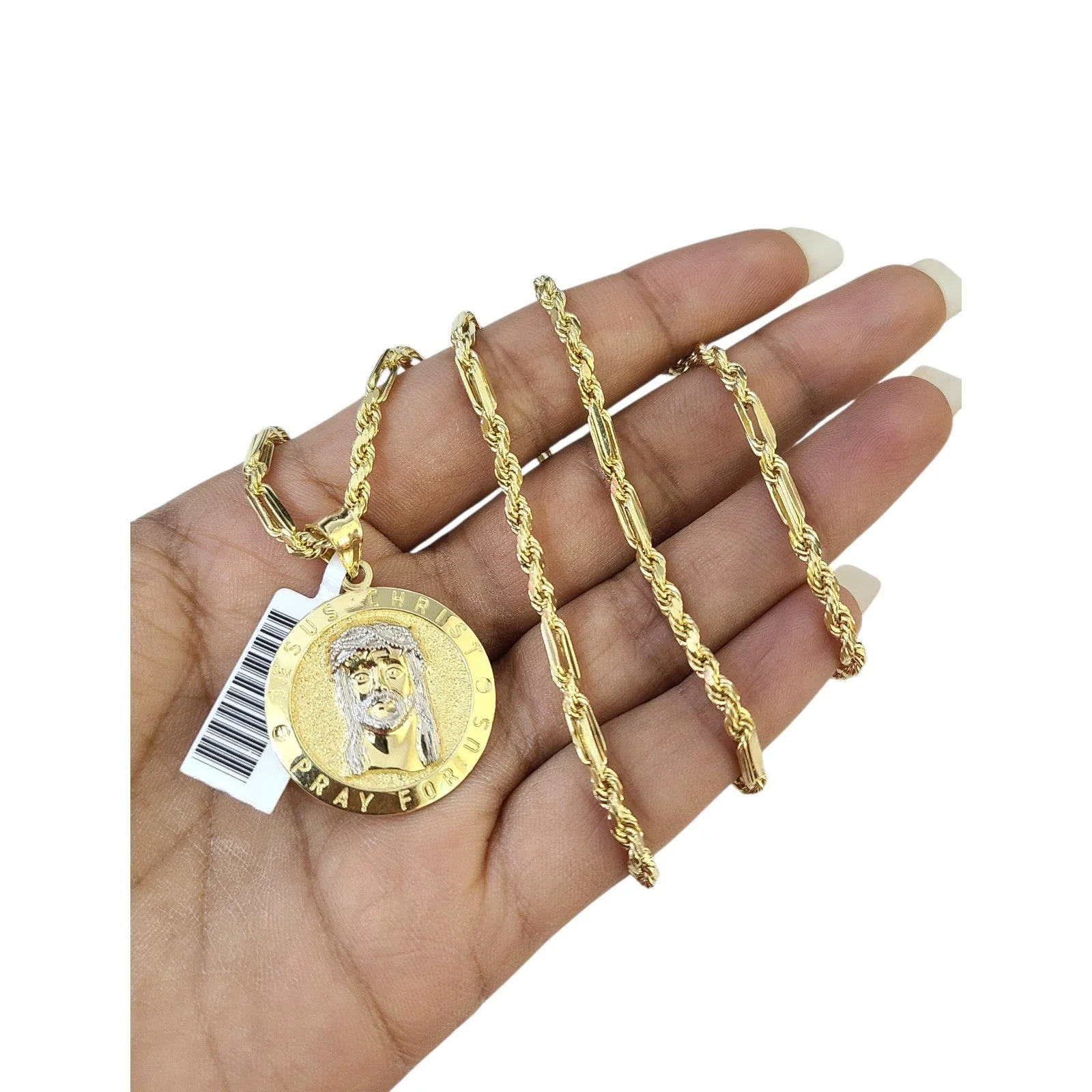 Real 10k Gold Milano Chain Jesus Christ Pendant Charm 18"-28" 3mm SET Necklace - Image 4
