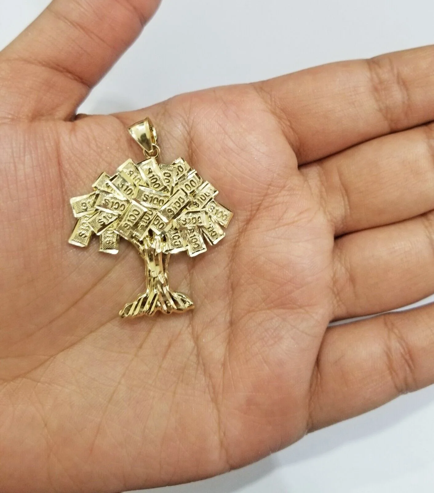 Real 10k Gold Money Tree Charm 1.7 inch pendant 10kt Yellow Gold - Image 2