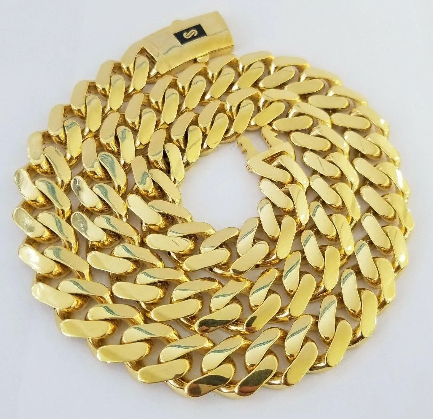 Real 10k Gold Necklace 15mm Chain Royal Link Miami Cuban Monaco 24 Inch For Men