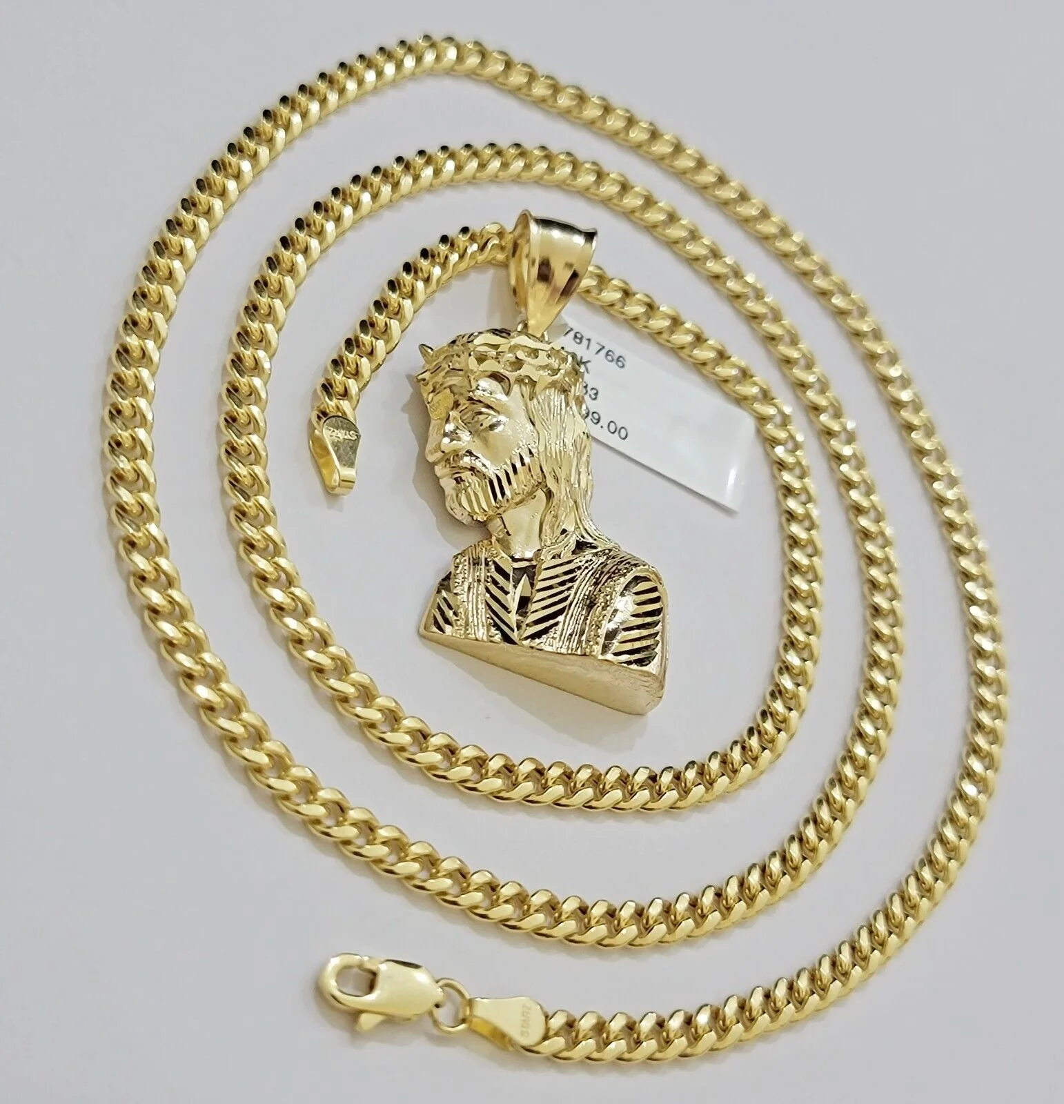 Real 10k Gold  Necklace Jesus Charm Pendant SET & Miami Cuban Link Chain 4mm 26" - Image 6