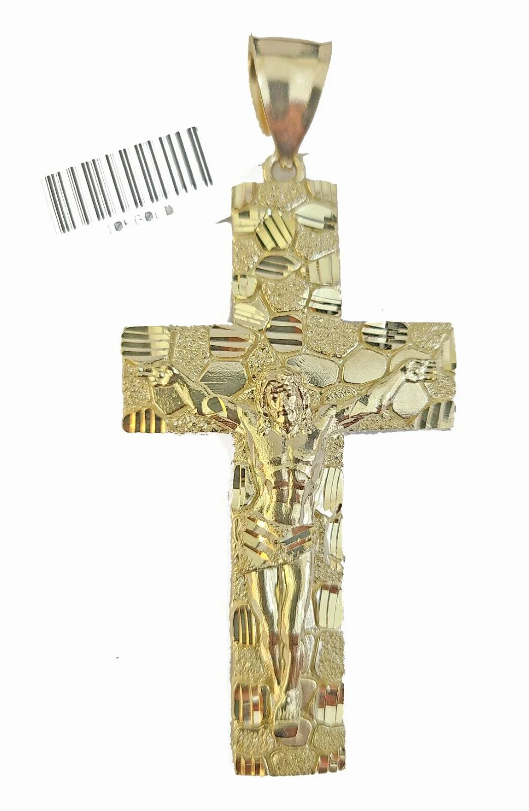 Real 10k Gold Nugget Cross Byzantine Chain Necklace 4mm 24" Chain Charm SET 10kt - Image 4