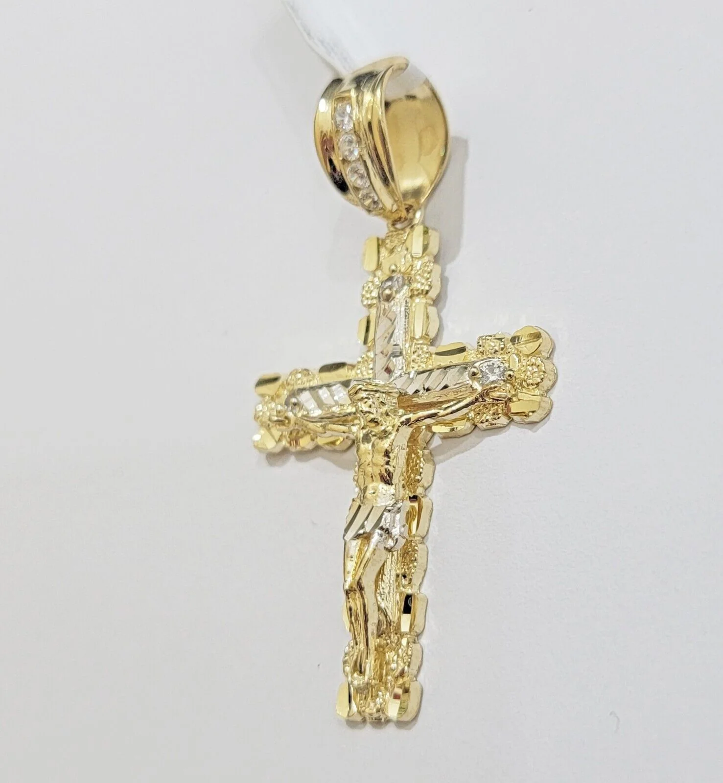 Real 10k Gold Nugget Cross & Cuban Link Chain 5mm 26" Necklace Charm pendant Set - Image 6