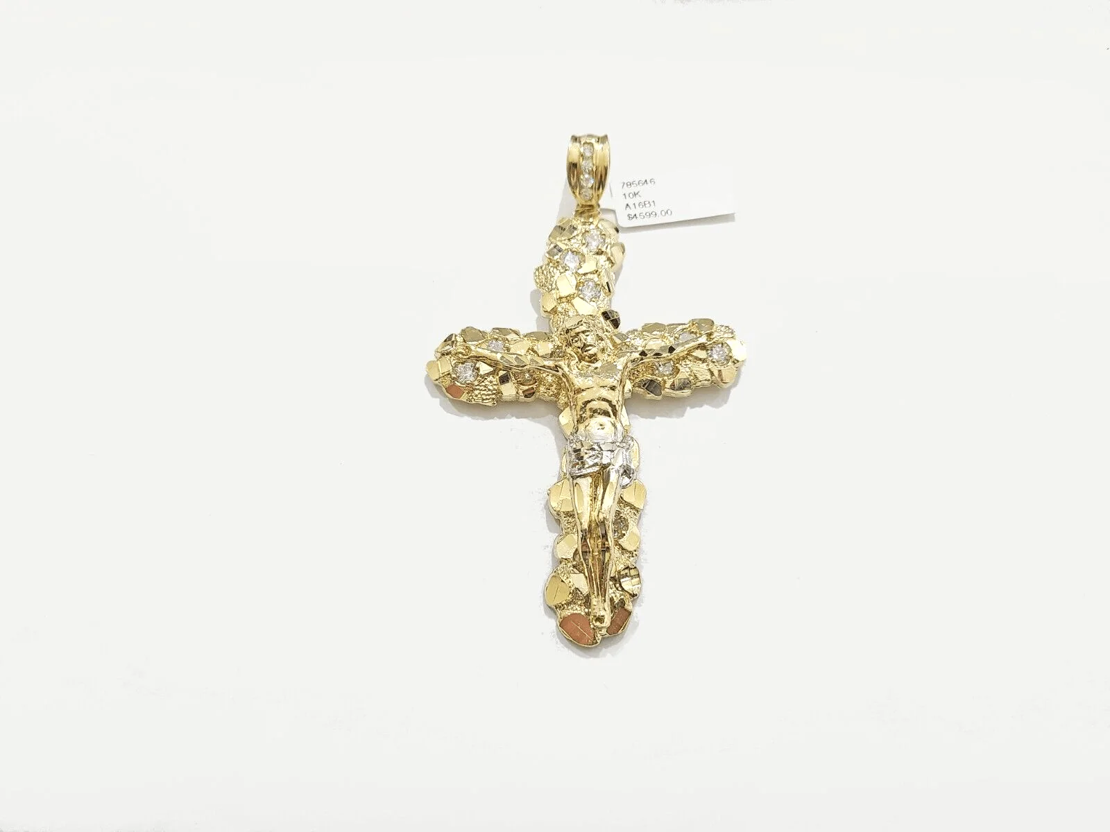 Real 10k Gold Nugget Jesus Cross Charm Pendant 3.5'' Inch 10KT  Yellow Gold - Image 2