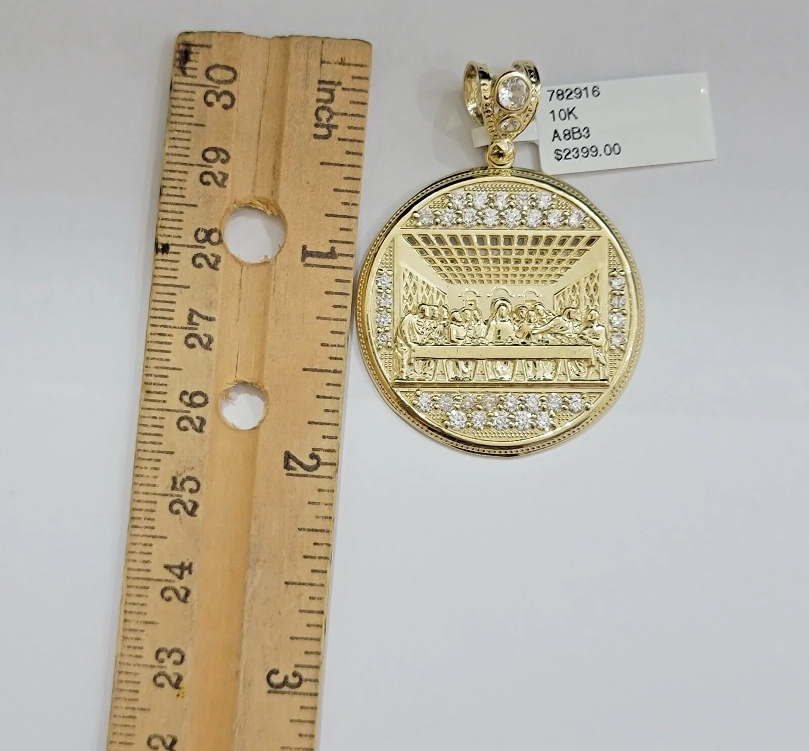 Real 10k Gold Pendant Charm Last Supper Jesus 10kt Yellow Gold With Stones , New - Image 7