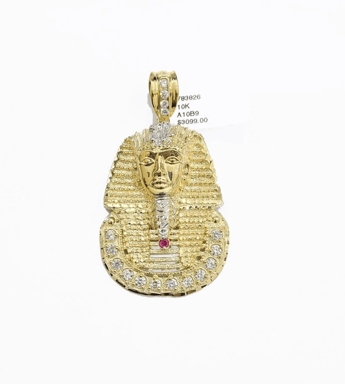 Real 10k Gold Pharaoh Head Charm Pendant 2" 10kt Yellow Gold for Chain - Image 3