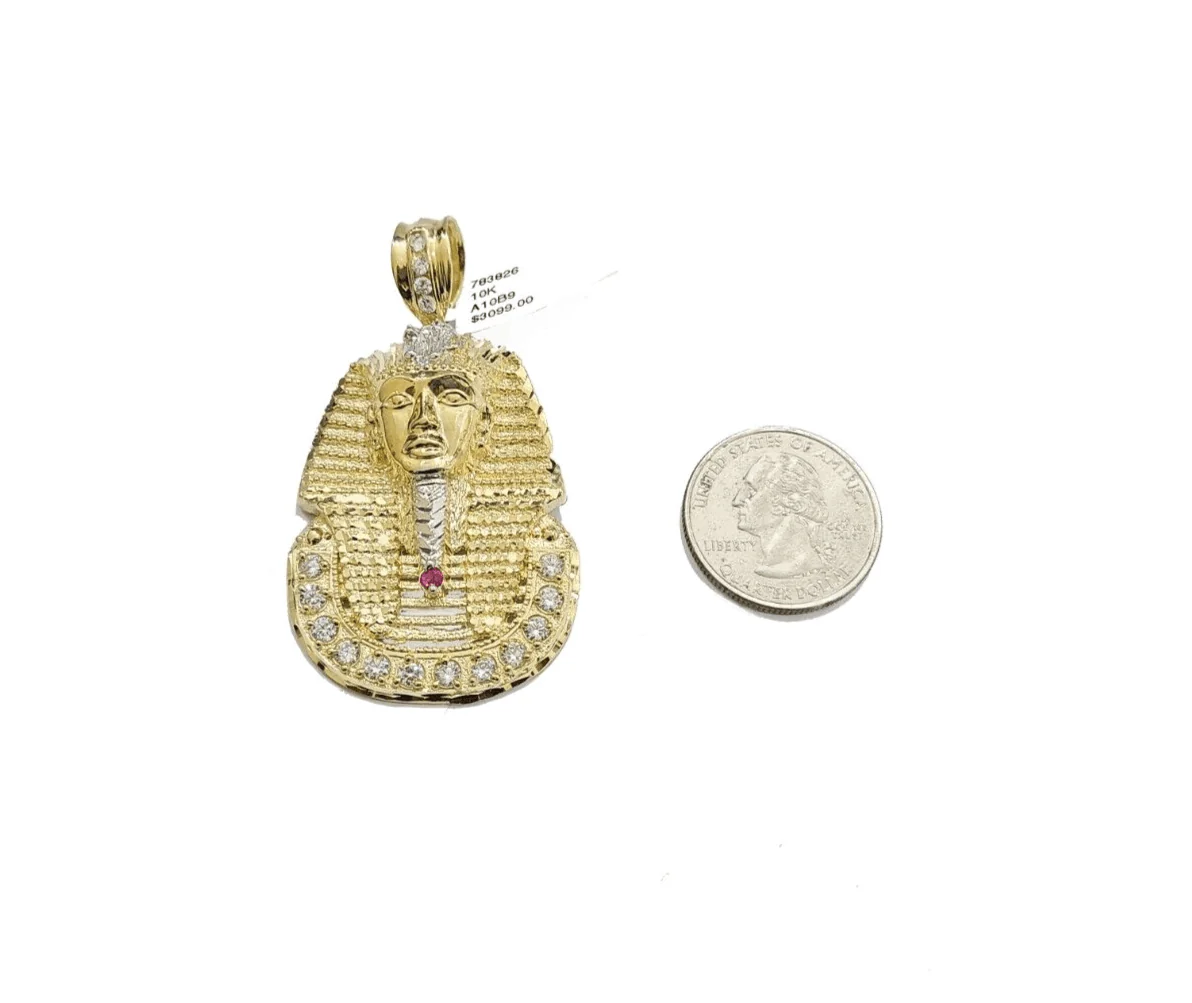 Real 10k Gold Pharaoh Head Charm Pendant 2" 10kt Yellow Gold for Chain - Image 4